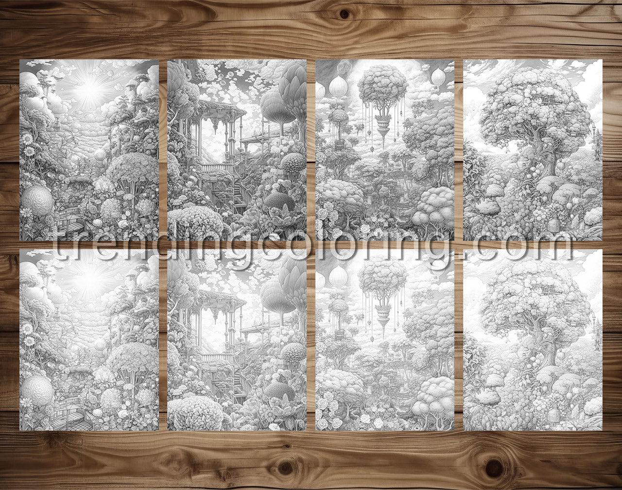 25 Sky Gardens Coloring Pages - Grayscale, Printable PDF