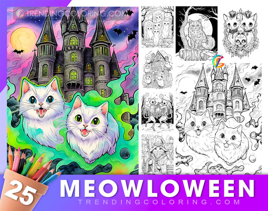 25 Meowloween Coloring Pages - Halloween Coloring - Instant Download - Printable PDF