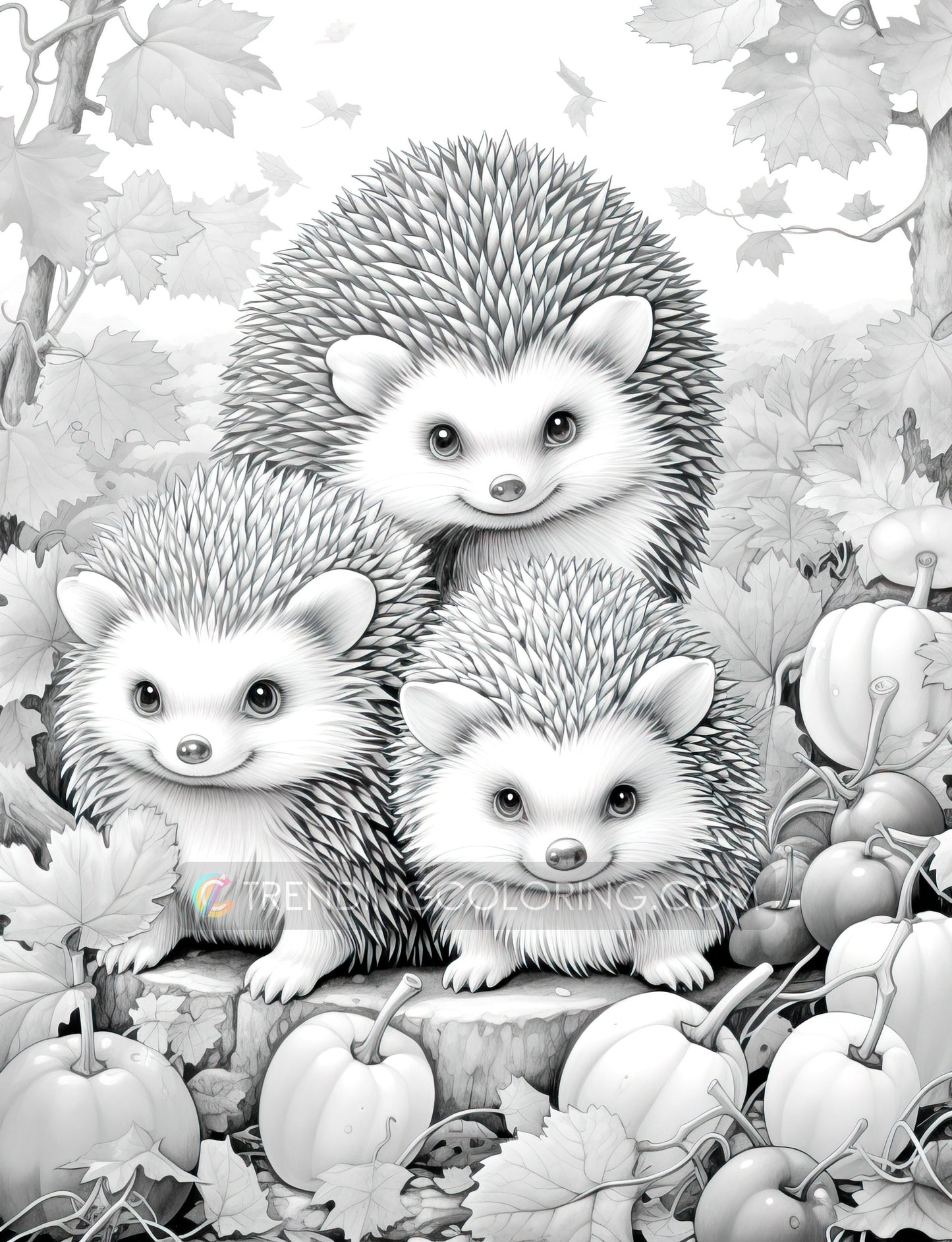 25 Autumn Animal Grayscale Coloring Pages - Instant Download - Printable PDF Dark/Light – preview 9