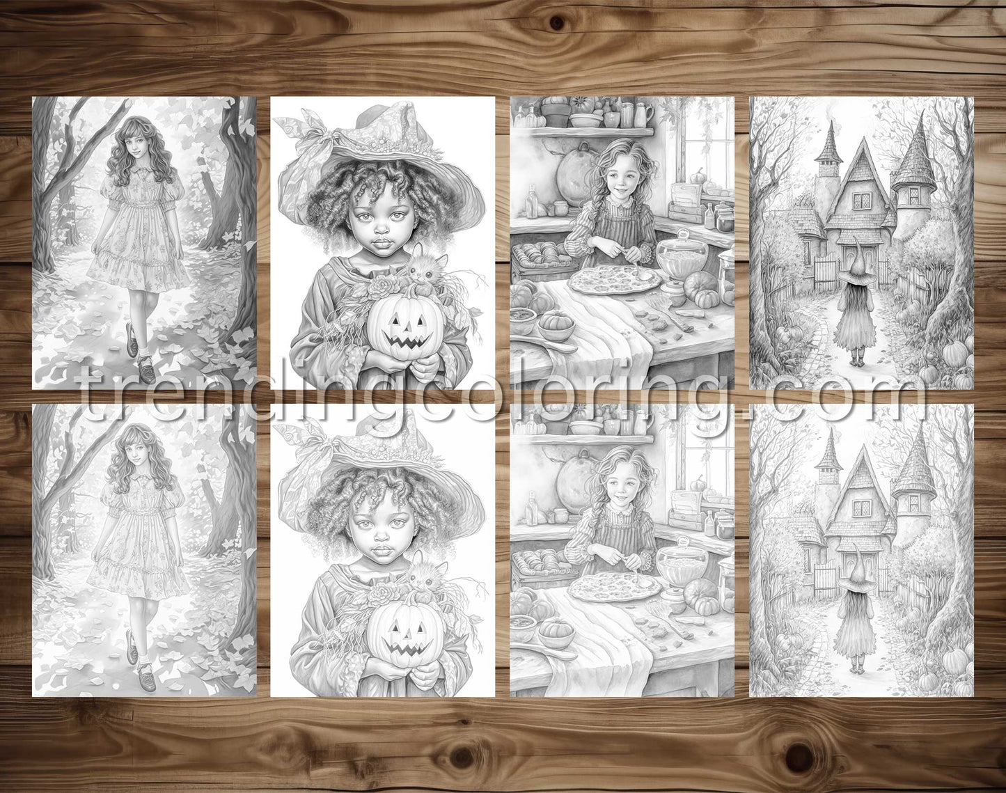 25 Autumn Girls Grayscale Coloring Pages - Instant Download - Printable PDF Dark/Light – preview 4