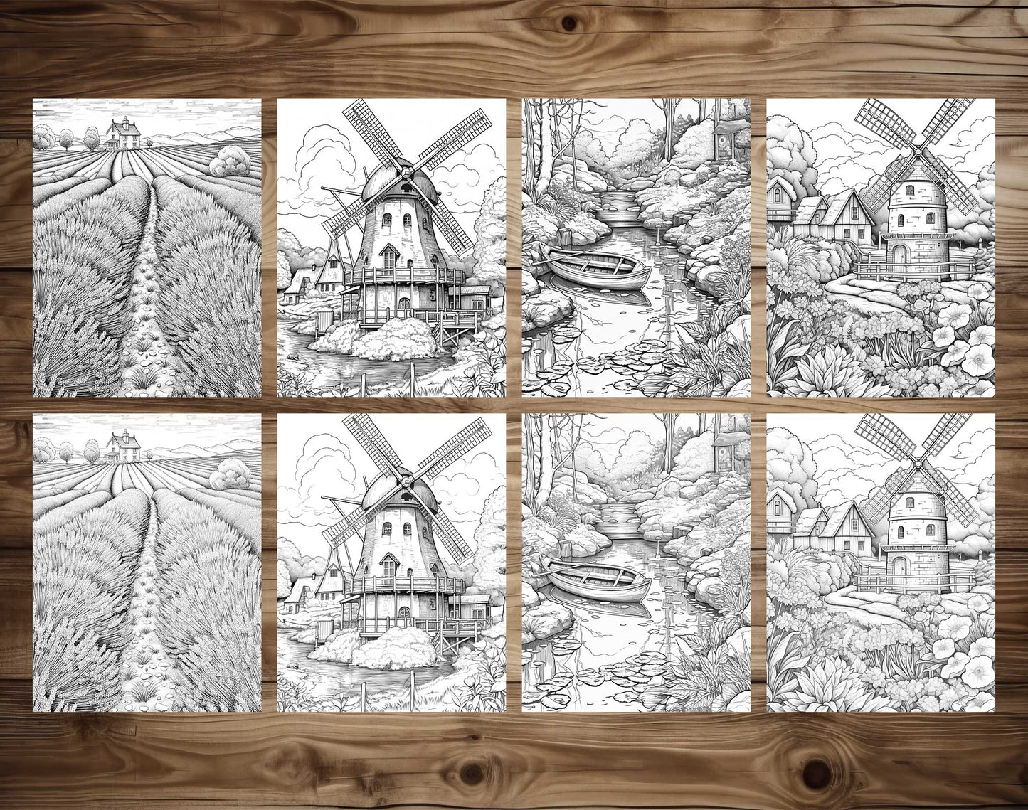 25 Country Dreams Grayscale Coloring Pages - Instant Download - Printable PDF Dark/Light – preview 7