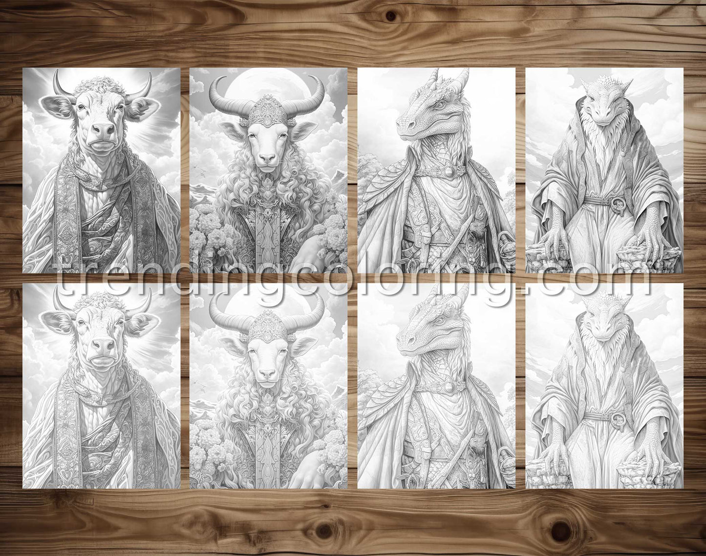 25 Heaven Animals Grayscale Coloring Pages - Instant Download - Printable PDF Dark/Light – preview 6