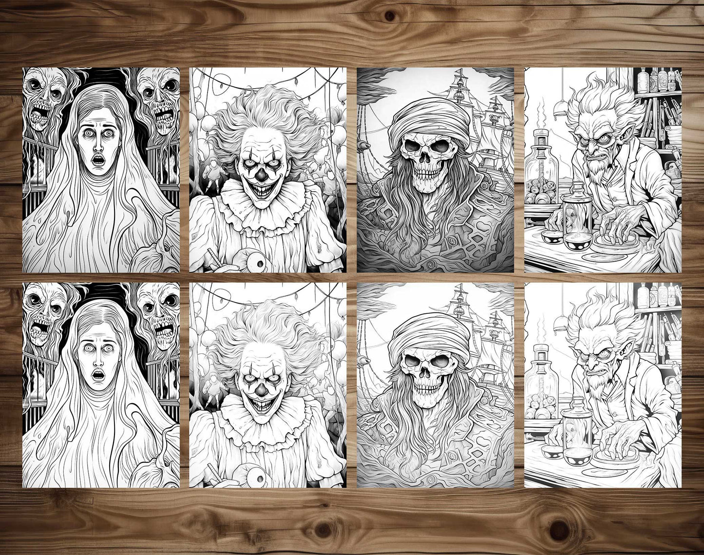 25 Horrible Dream Grayscale Coloring Pages - Halloween Coloring - Instant Download - Printable PDF Dark/Light – preview 4