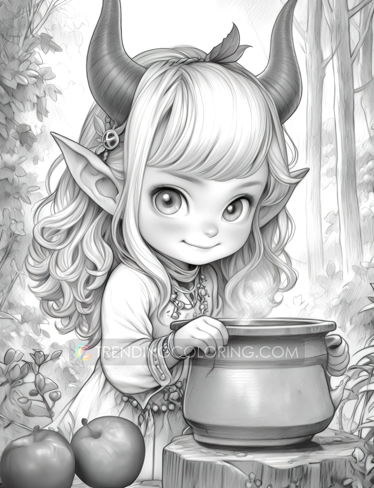 25 Little Devil Girls Grayscale Coloring Pages - Halloween Coloring - Instant Download - Printable PDF Dark/Light – preview 9