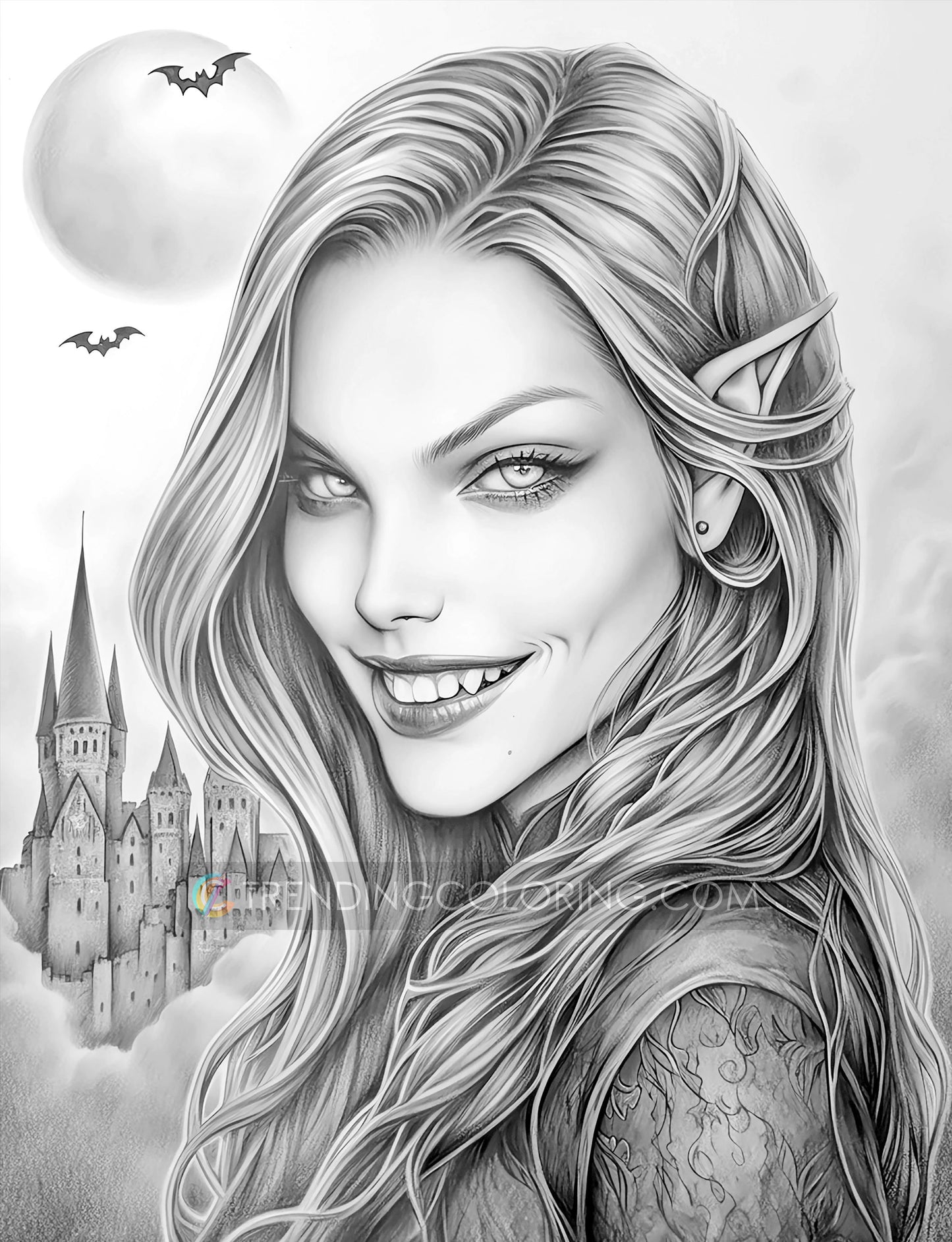 25 Vampire Beauties Grayscale Coloring Pages - Halloween Coloring - Instant Download - Printable PDF Dark/Light – preview 10