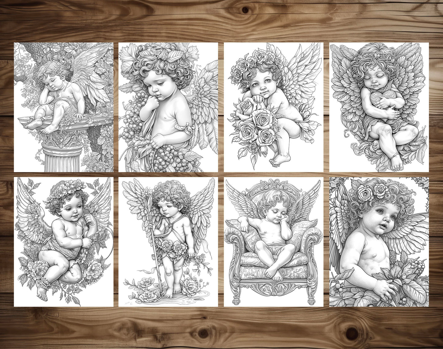 25 Cupid Valentine's Day Grayscale Coloring Pages - Instant Download - Printable Dark/Light