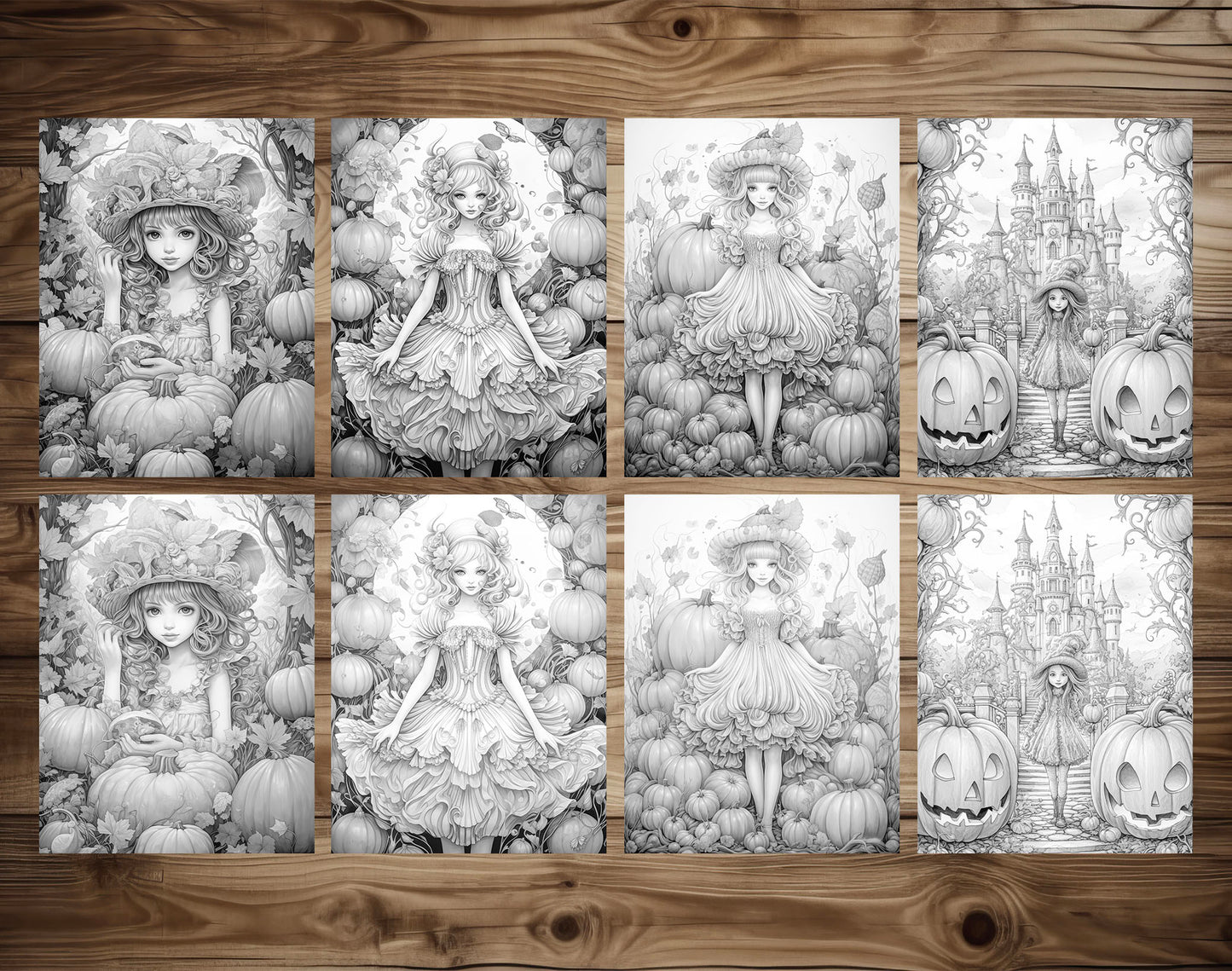 25 Pumpkin Fairy Grayscale Coloring Pages - Halloween Coloring - Instant Download - Printable PDF Dark/Light