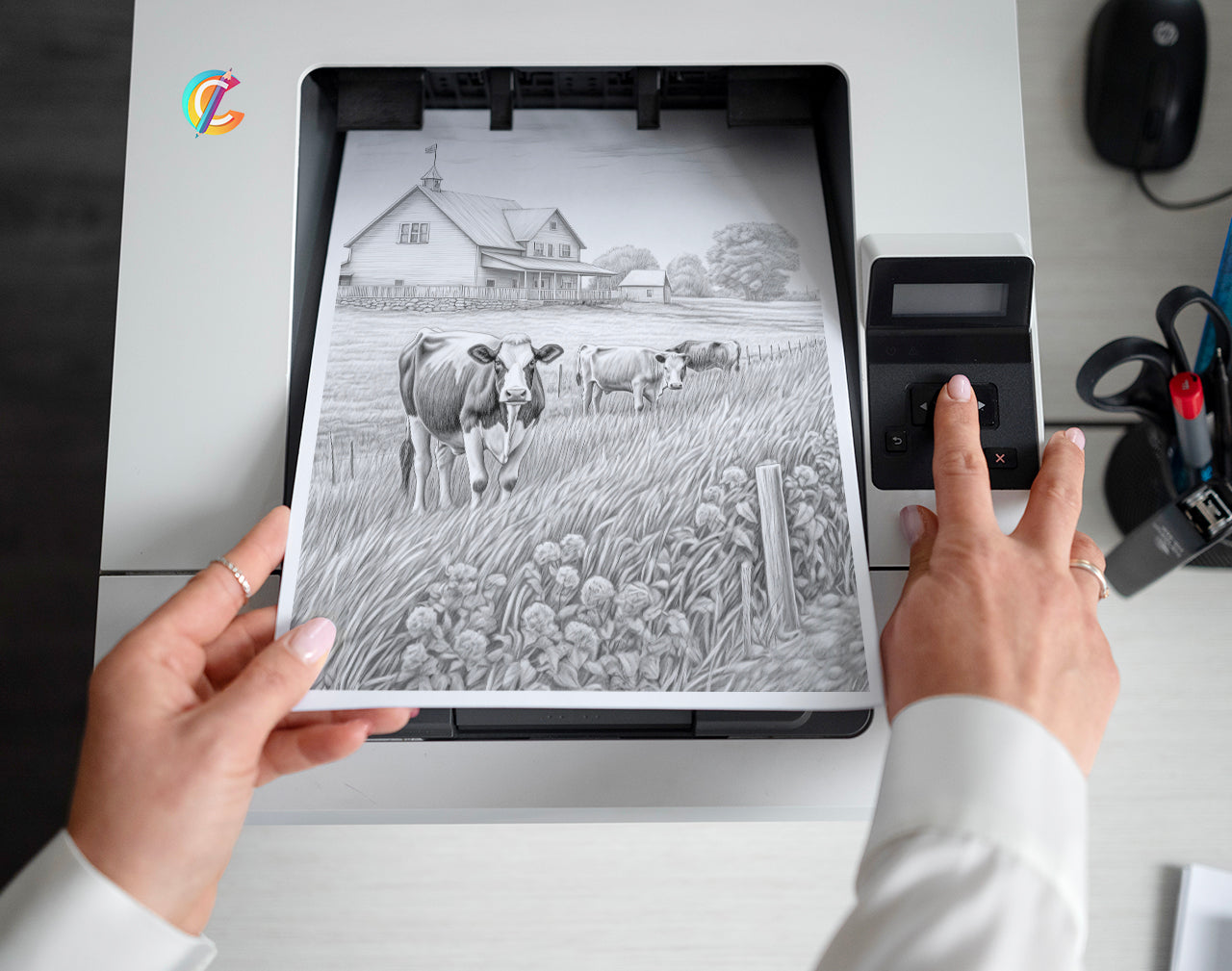 30 Country Farm Grayscale Coloring Pages - Instant Download - Printable PDF