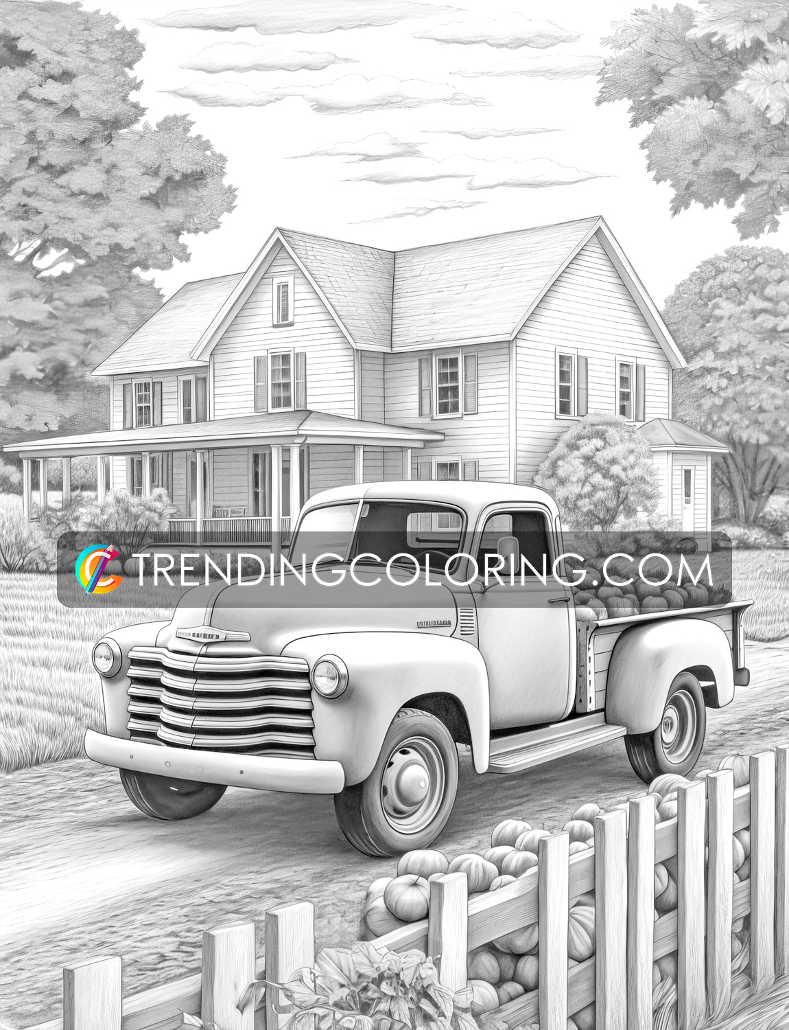30 Country Farm Grayscale Coloring Pages - Instant Download - Printable PDF