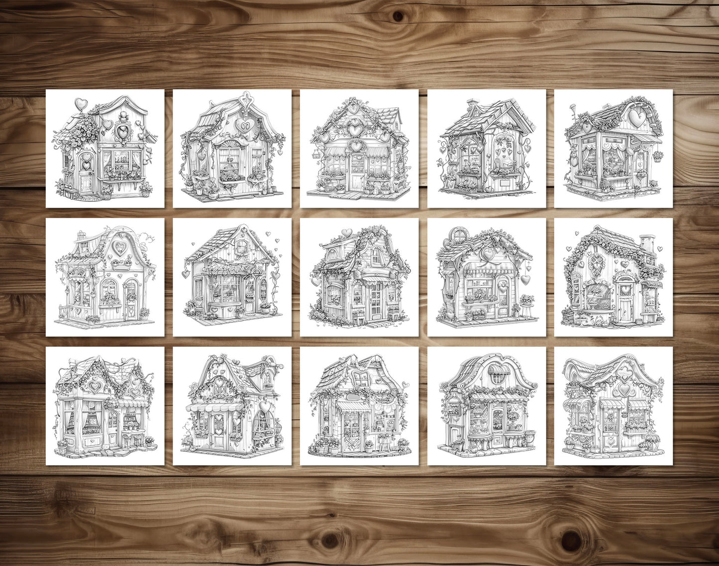 30 Flower Love Shop Grayscale Coloring Pages - Instant Download - Printable PDF Dark/Light