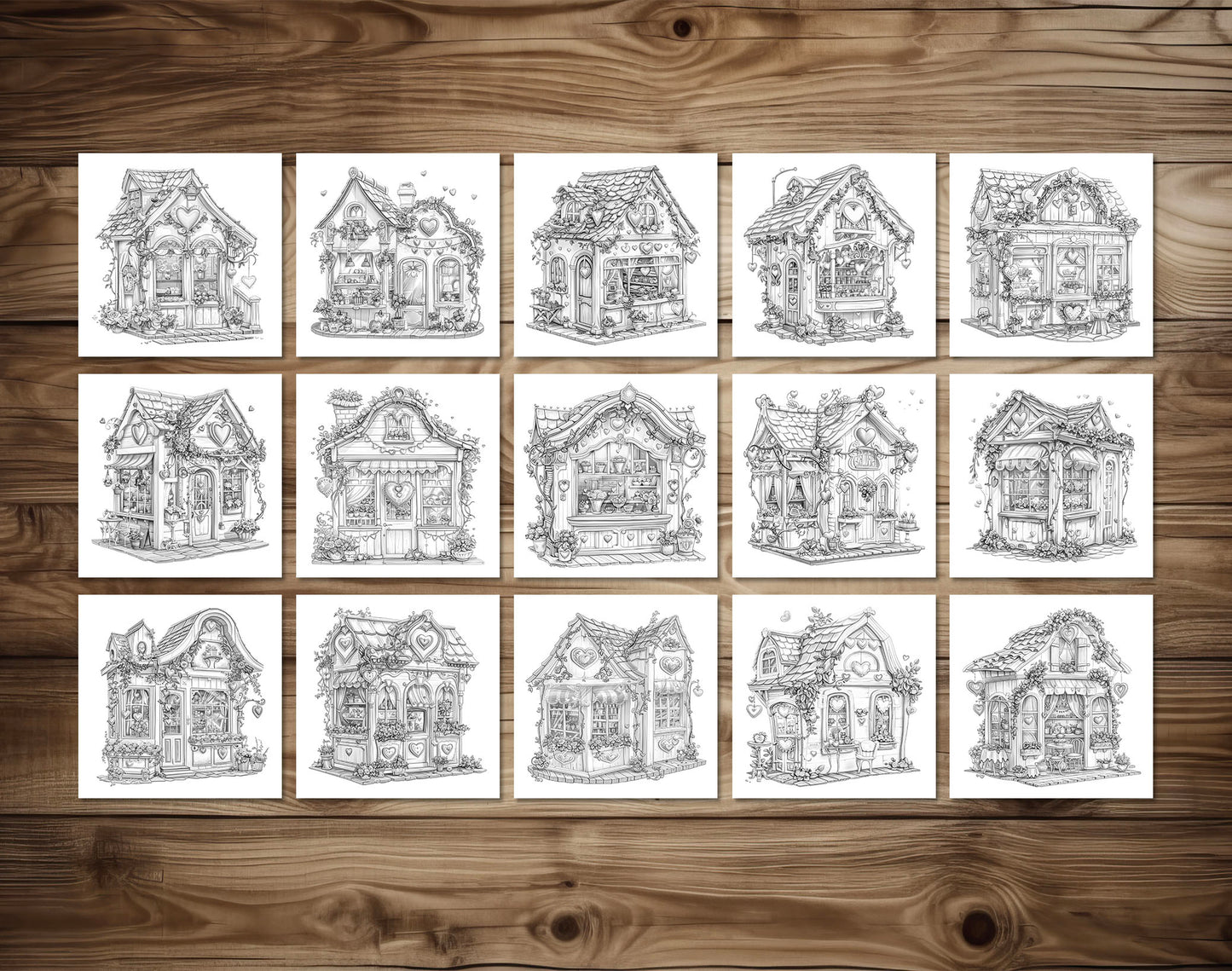 30 Flower Love Shop Grayscale Coloring Pages - Instant Download - Printable PDF Dark/Light