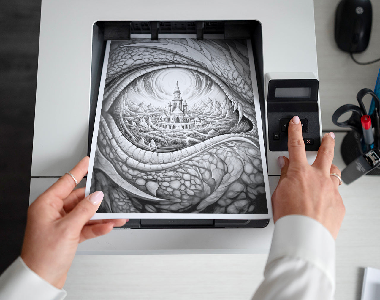 35 Another World Inside Eyes Grayscale Coloring Pages - Instant Download - Printable PDF Dark/Light