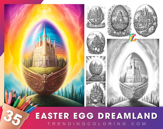 35 Easter Egg Dreamland Grayscale Coloring Pages - Instant Download - Printable Dark/Light