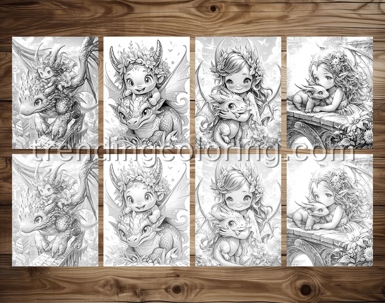 35 Fairies & Dragons 2 Grayscale Coloring Pages - Instant Download - Printable