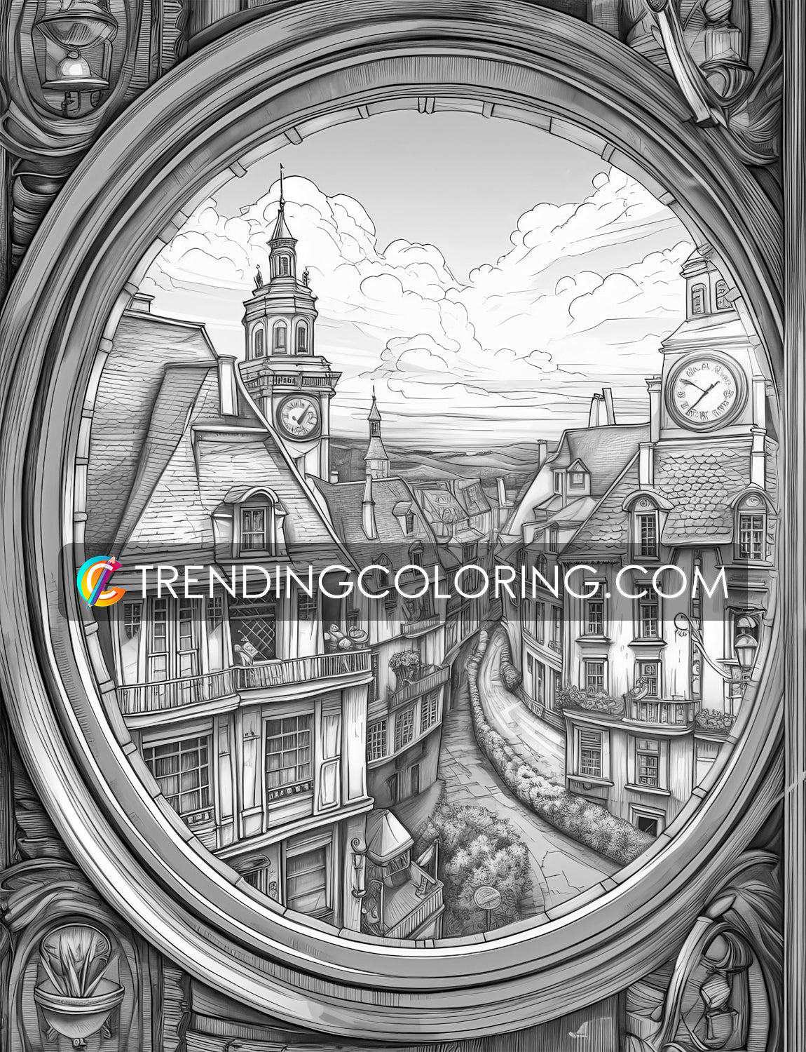 35 Window to Another World Grayscale Coloring Pages - Instant Download - Printable PDF Dark/Light