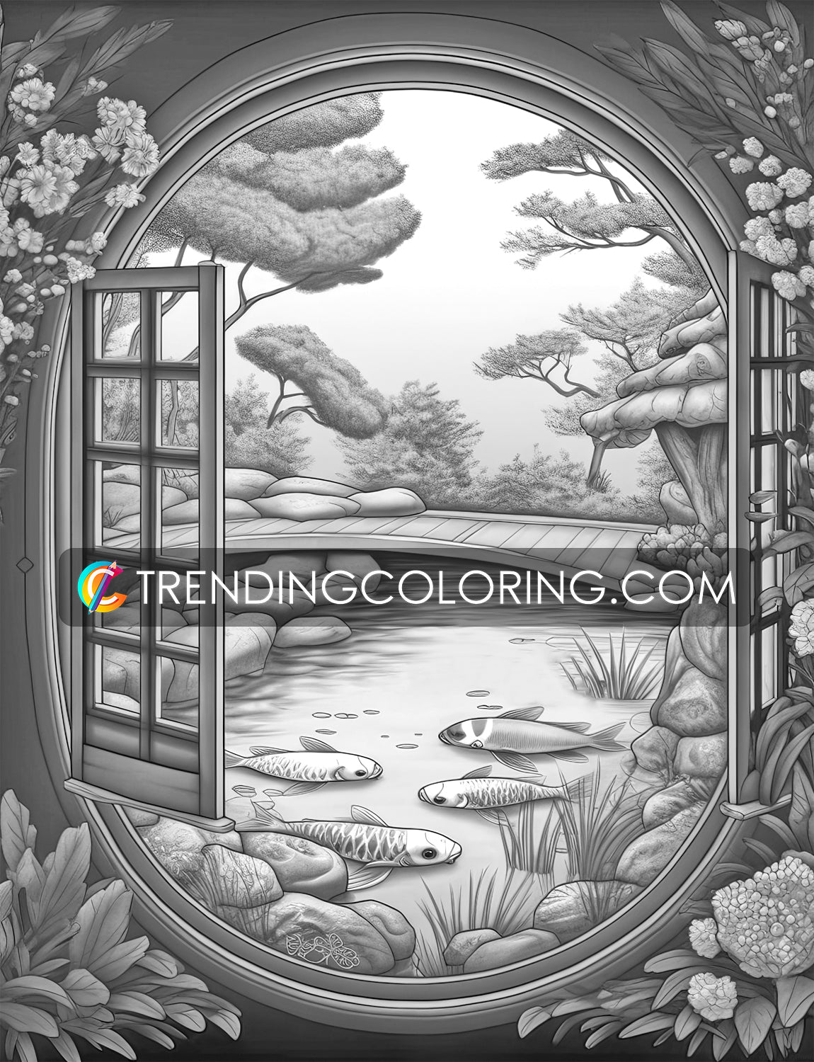 35 Window to Another World Grayscale Coloring Pages - Instant Download - Printable PDF Dark/Light