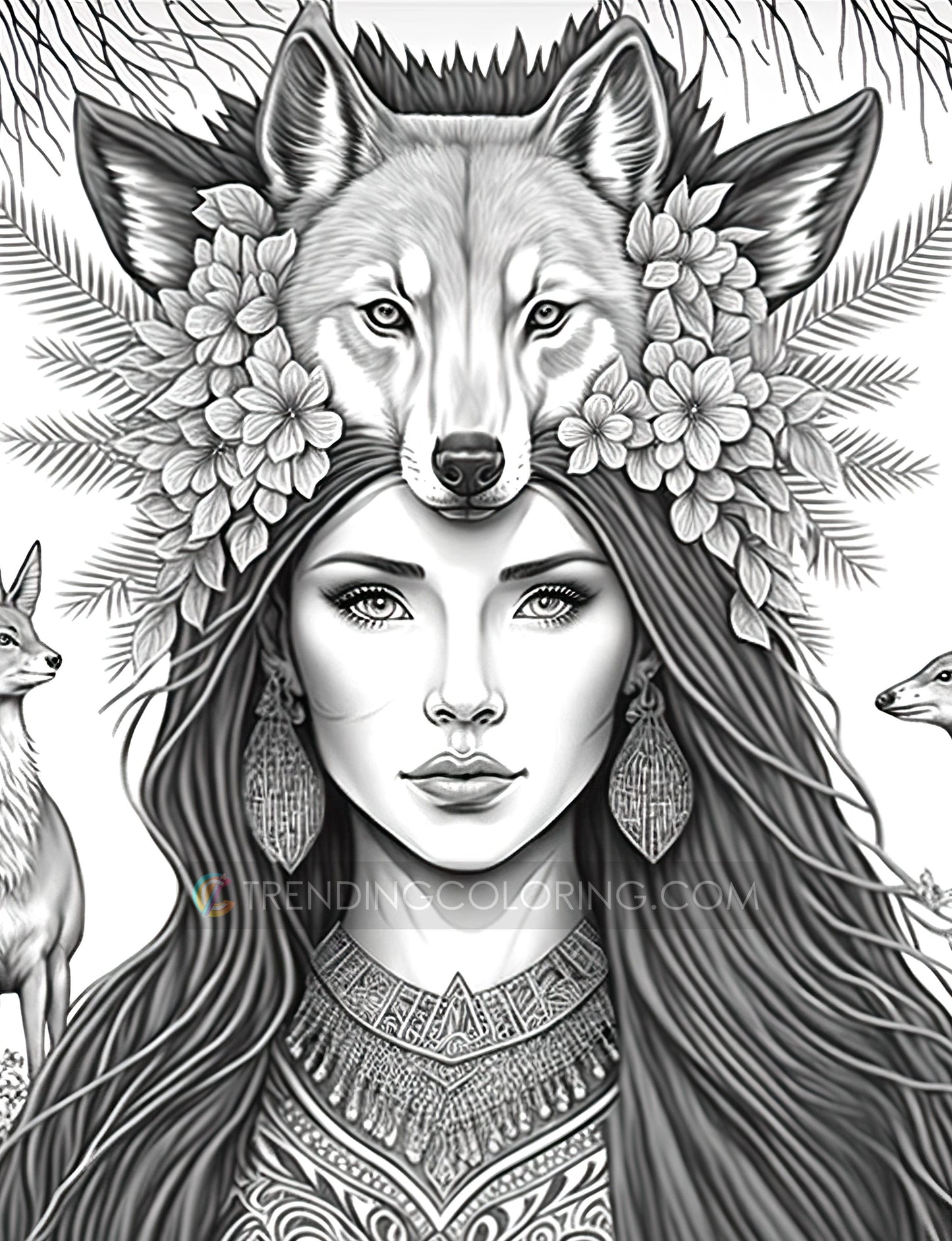 35 Boho Beauties Grayscale Coloring Pages - Instant Download - Printable PDF – preview 9