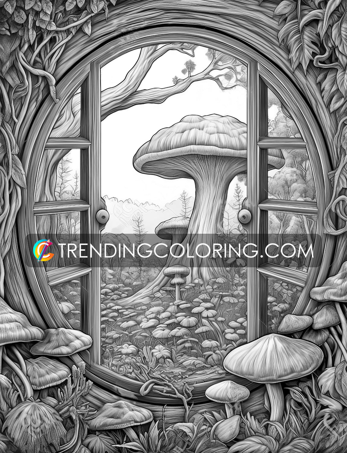 35 Window to Another World Grayscale Coloring Pages - Instant Download - Printable PDF Dark/Light – preview 11