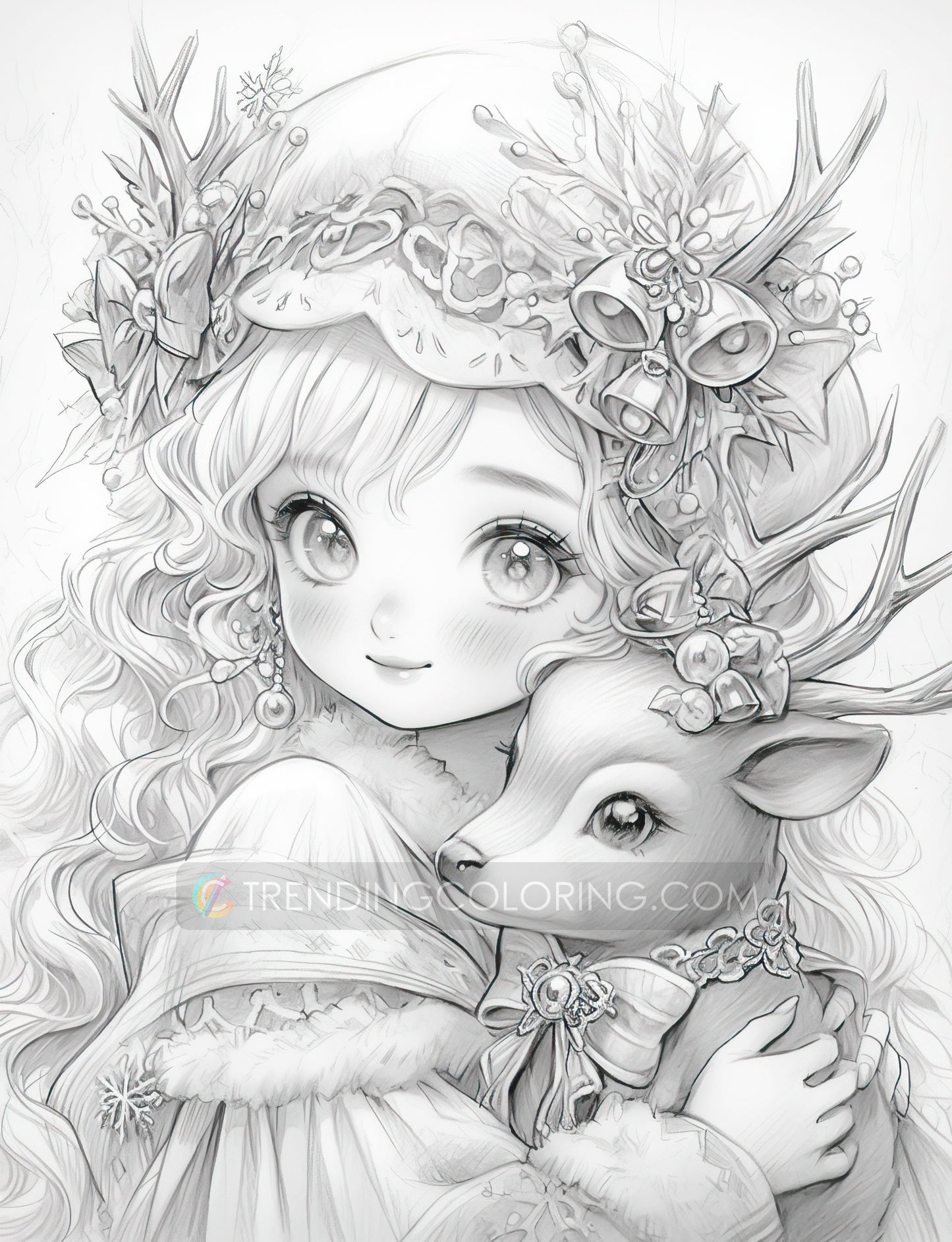 50 Christmas Darlings Grayscale Coloring Pages - Instant Download - Printable PDF Dark/Light