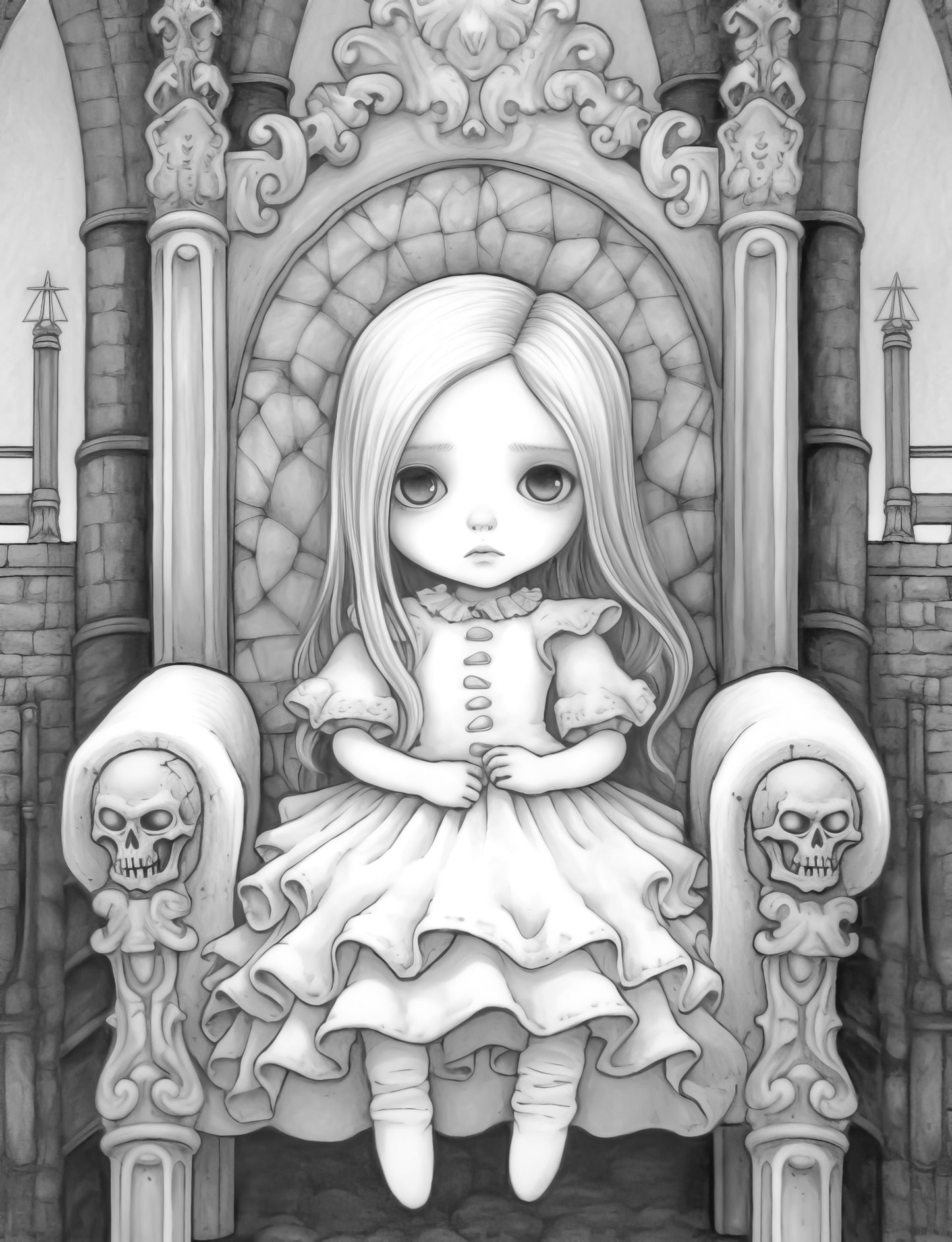 25 Kawaii Gothic Girl Grayscale Coloring Pages - Instant Download - Printable PDF Dark/Light
