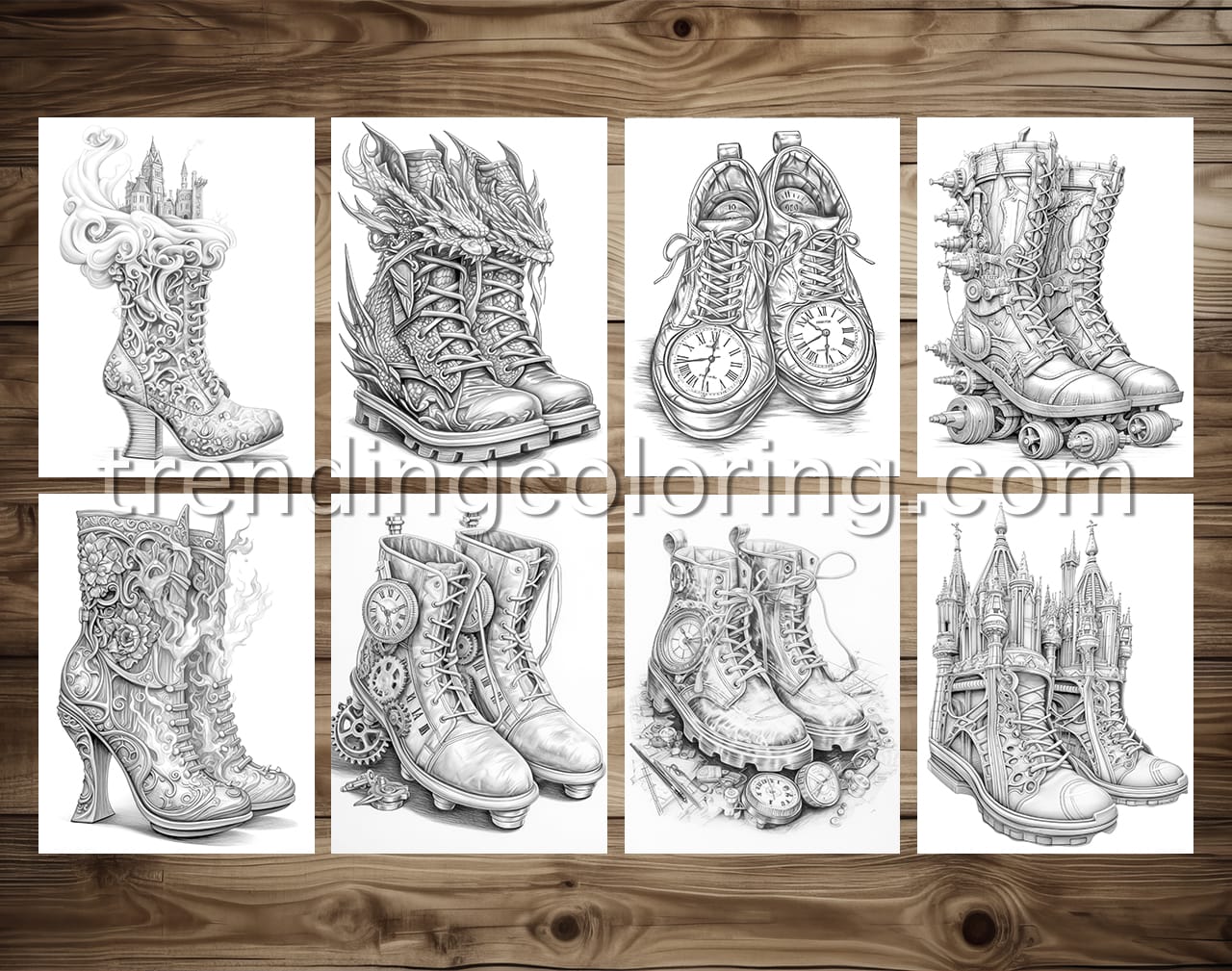 40 Fantasy Shoes Grayscale Coloring Pages - Instant Download - Printable Dark/Light