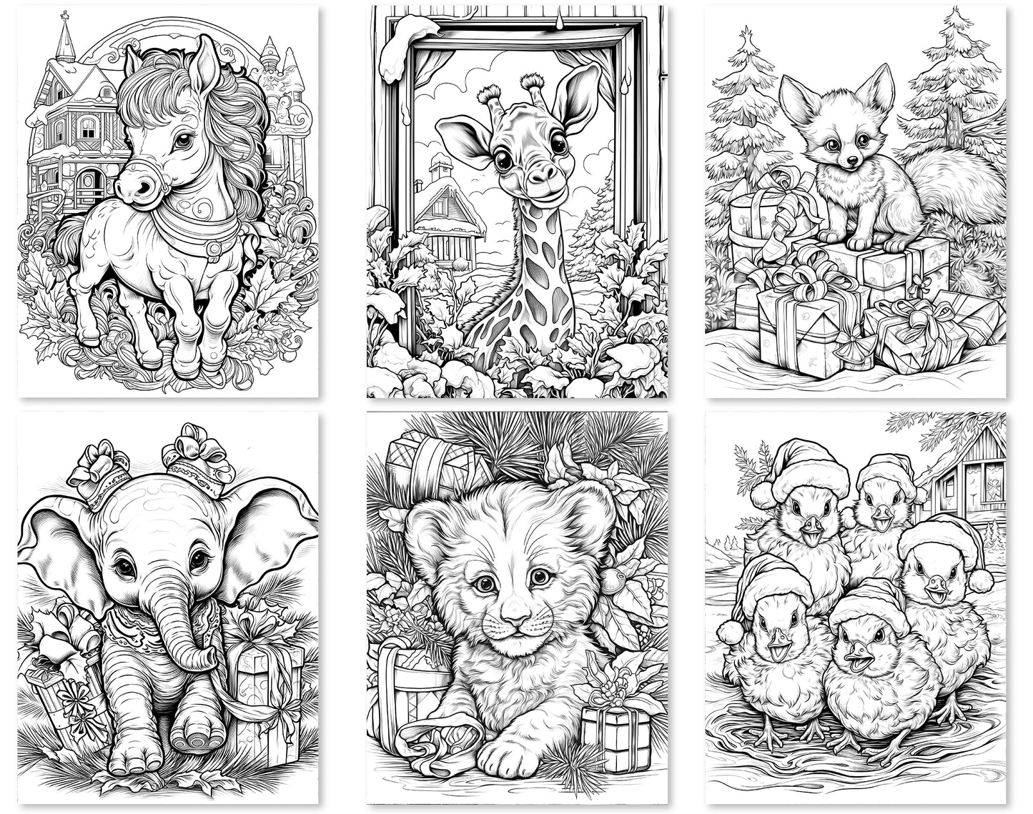 50 Christmas Critter 2 Coloring Pages - Instant Download - Printable
