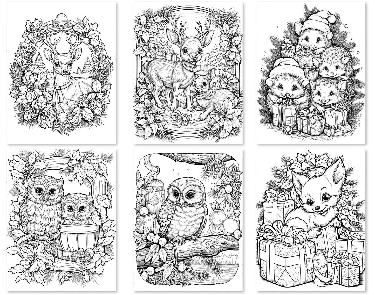 50 Christmas Critter 2 Coloring Pages - Instant Download - Printable PDF