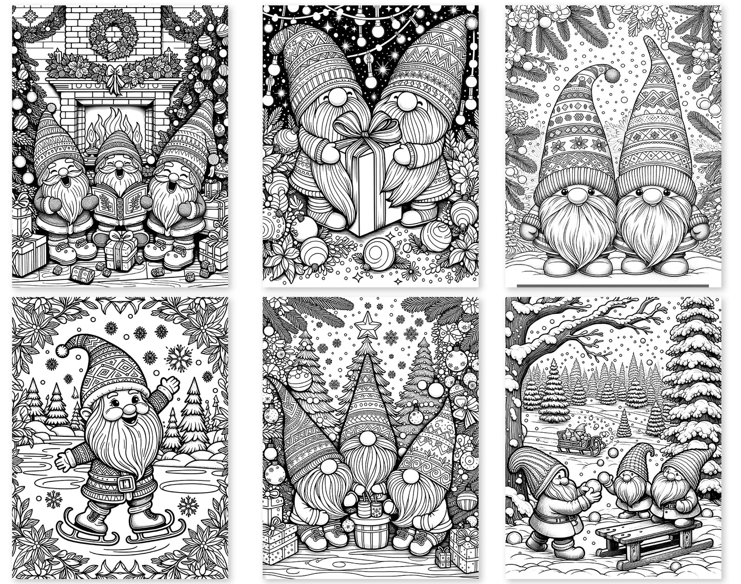 50 Christmas Gnomes Coloring Pages - Instant Download - Printable PDF