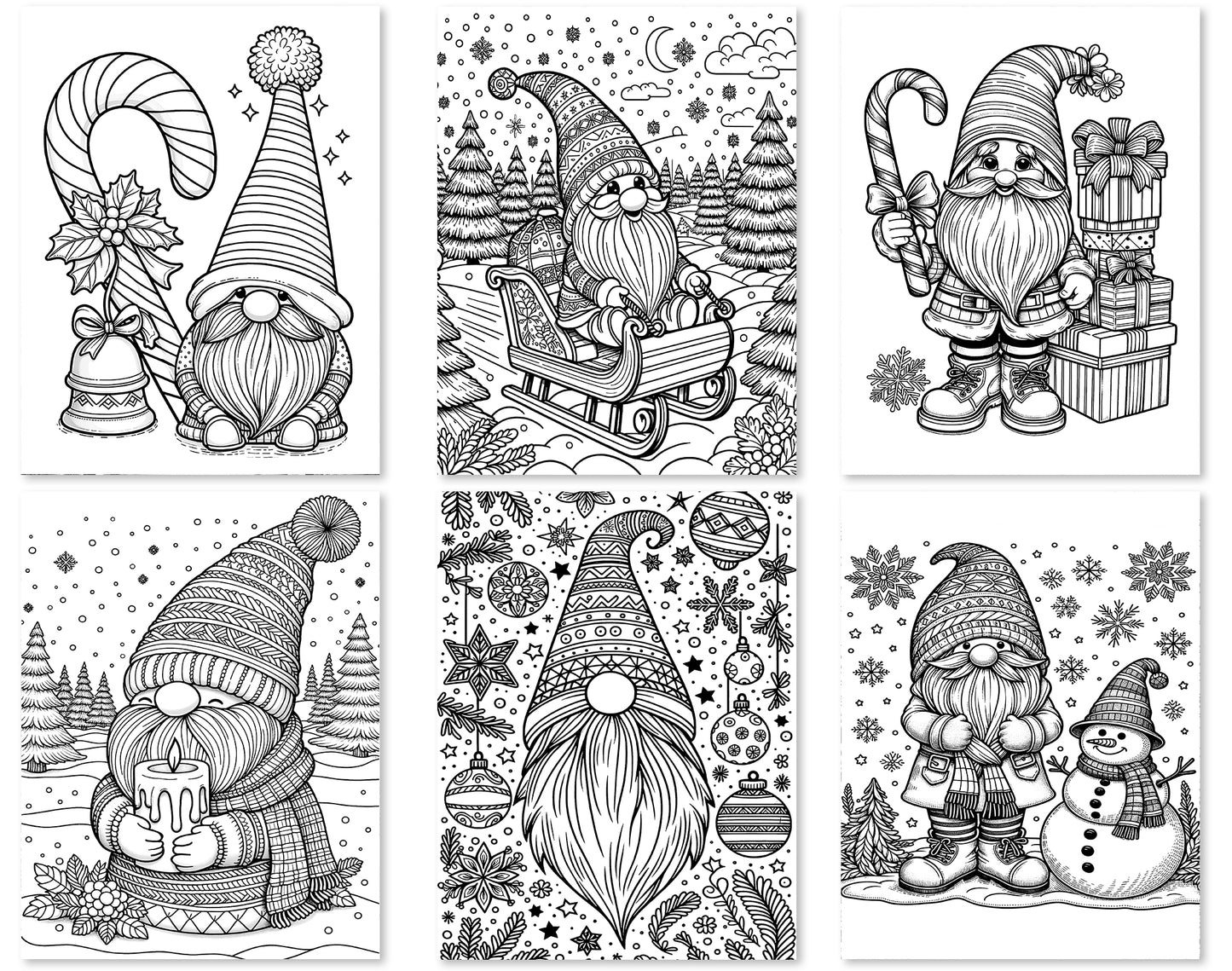 50 Christmas Gnomes Coloring Pages - Instant Download - Printable PDF