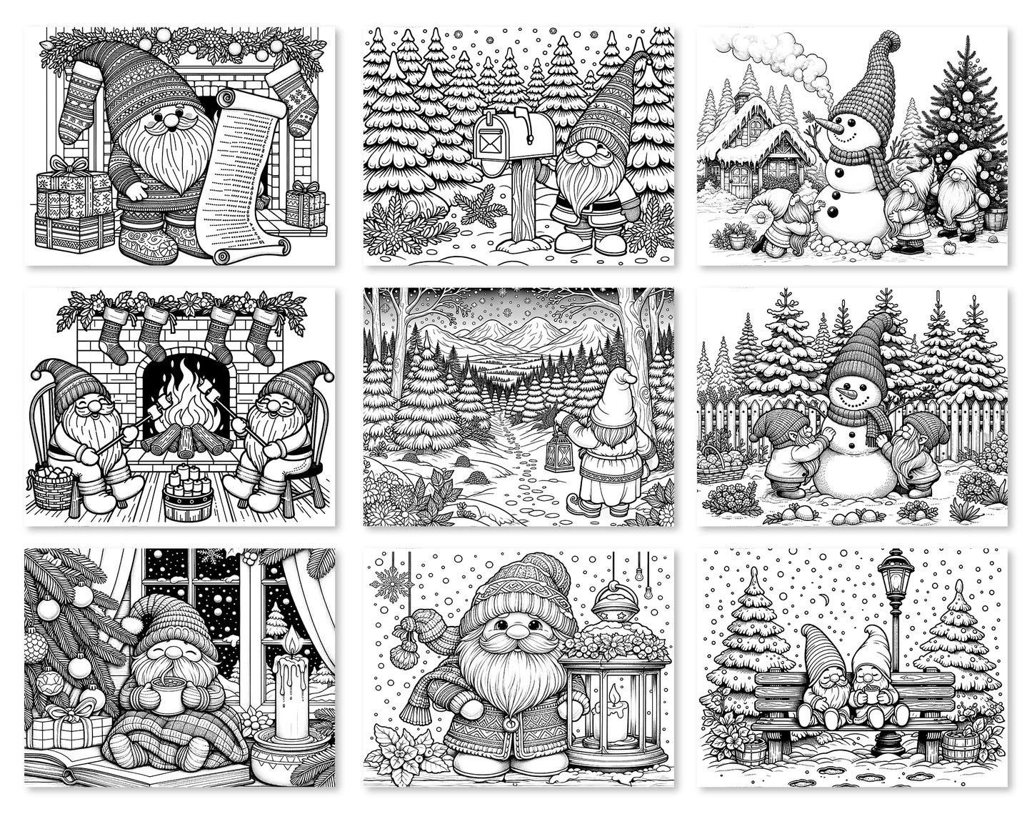 50 Christmas Gnomes Coloring Pages - Instant Download - Printable PDF