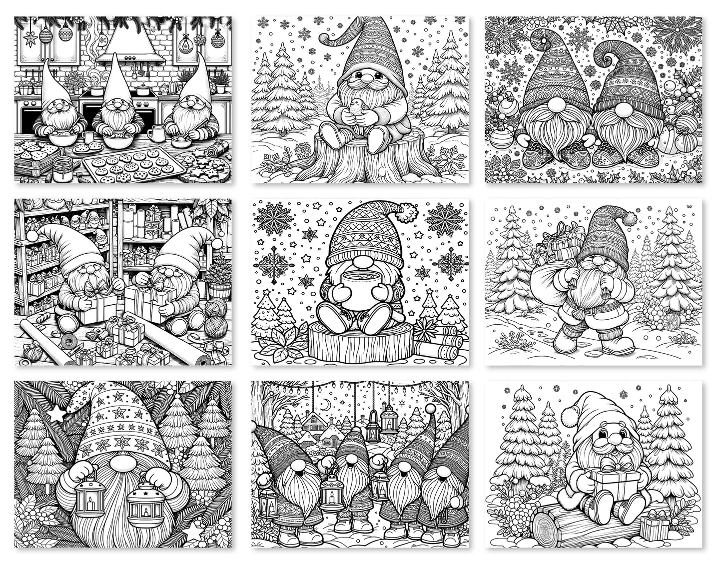 50 Christmas Gnomes Coloring Pages - Instant Download - Printable PDF