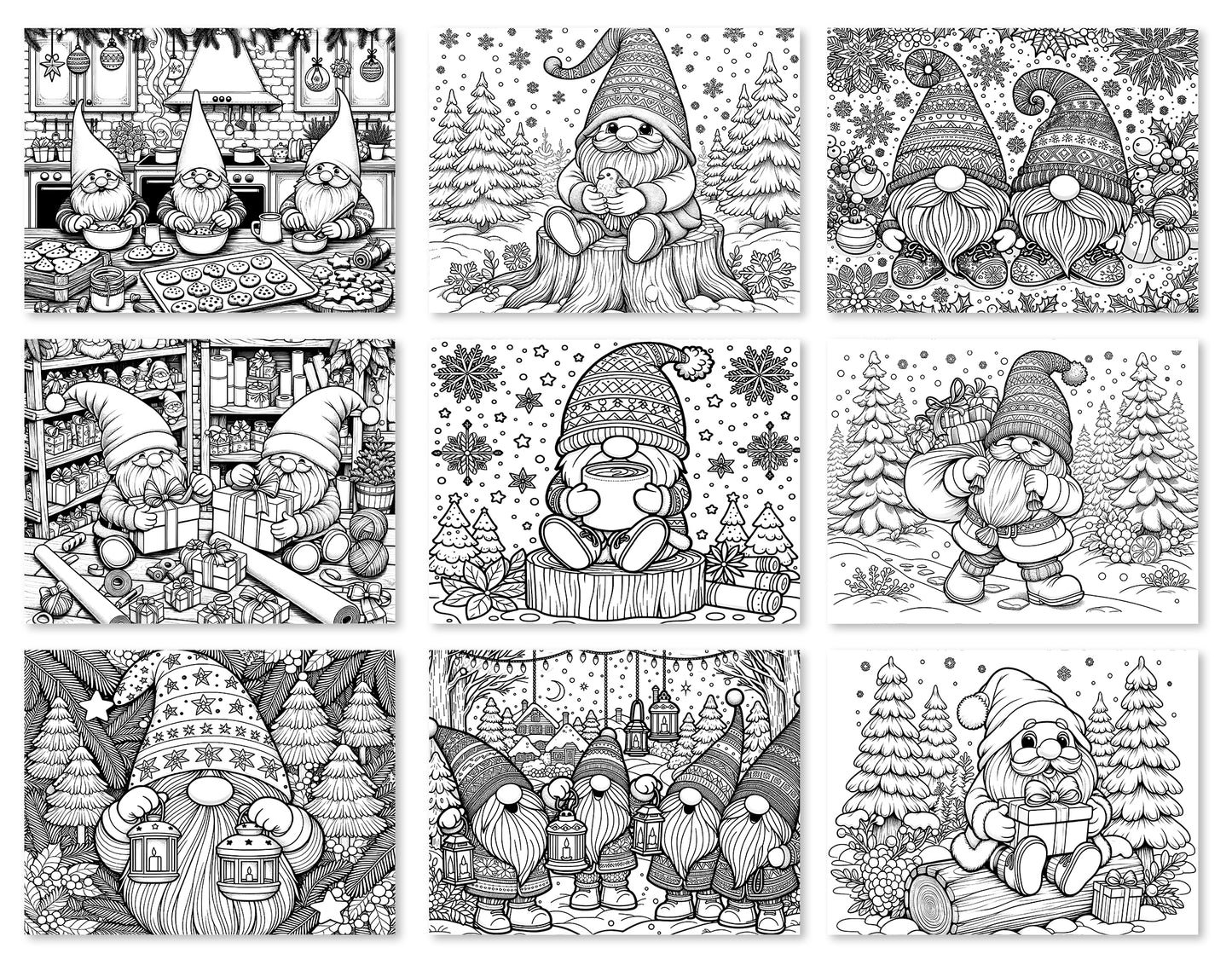 50 Christmas Gnomes Coloring Pages - Instant Download - Printable