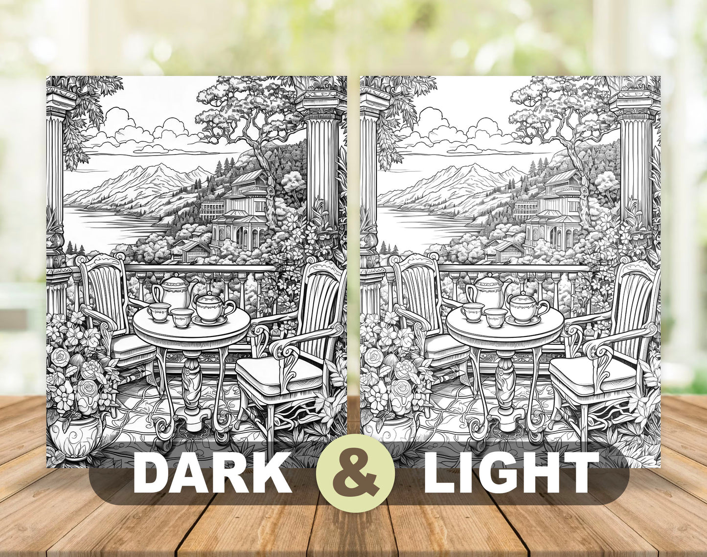 50 Coffee Shop Grayscale Coloring Pages - Instant Download - Printable PDF Dark/Light