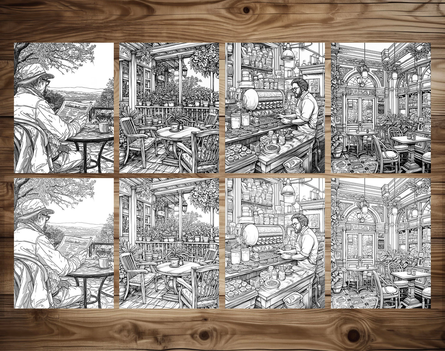 50 Coffee Shop Grayscale Coloring Pages - Instant Download - Printable PDF Dark/Light