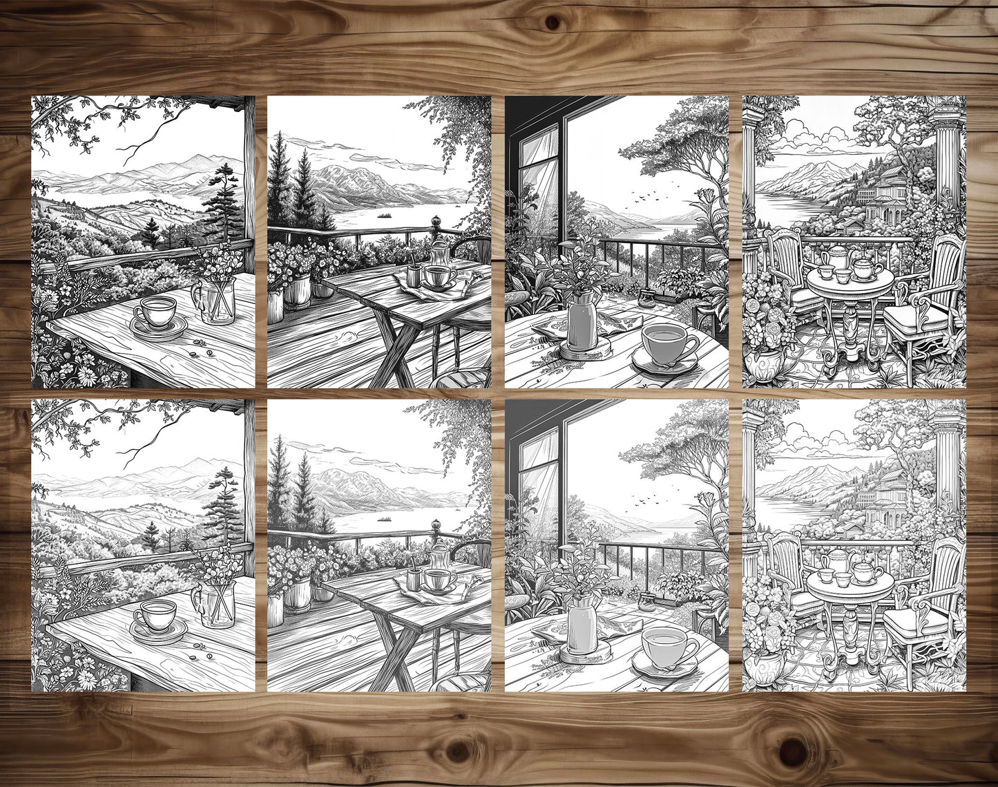 50 Coffee Shop Grayscale Coloring Pages - Instant Download - Printable PDF Dark/Light