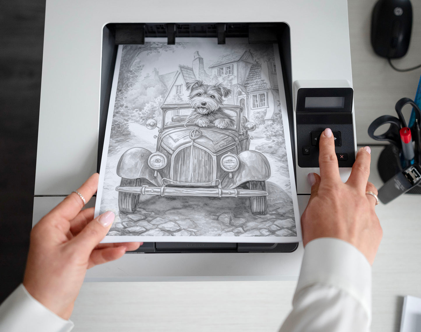 50 Daily Life Of Dog Grayscale Coloring Pages - Instant Download - Printable PDF Dark/Light