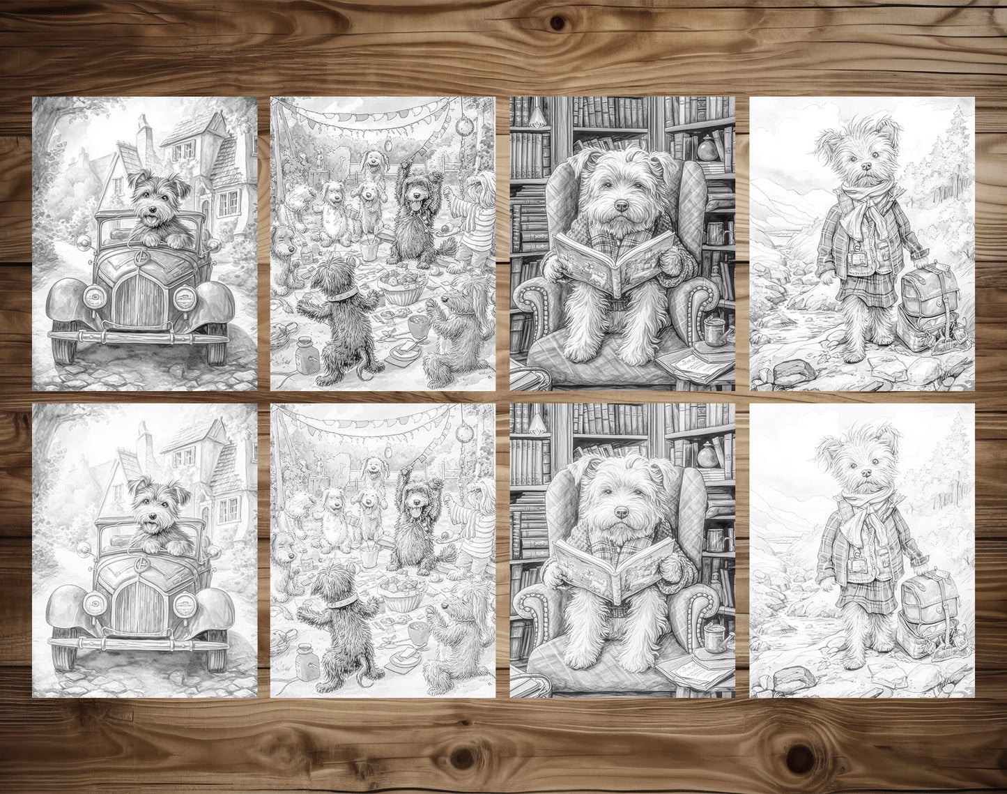50 Daily Life Of Dog Grayscale Coloring Pages - Instant Download - Printable PDF Dark/Light