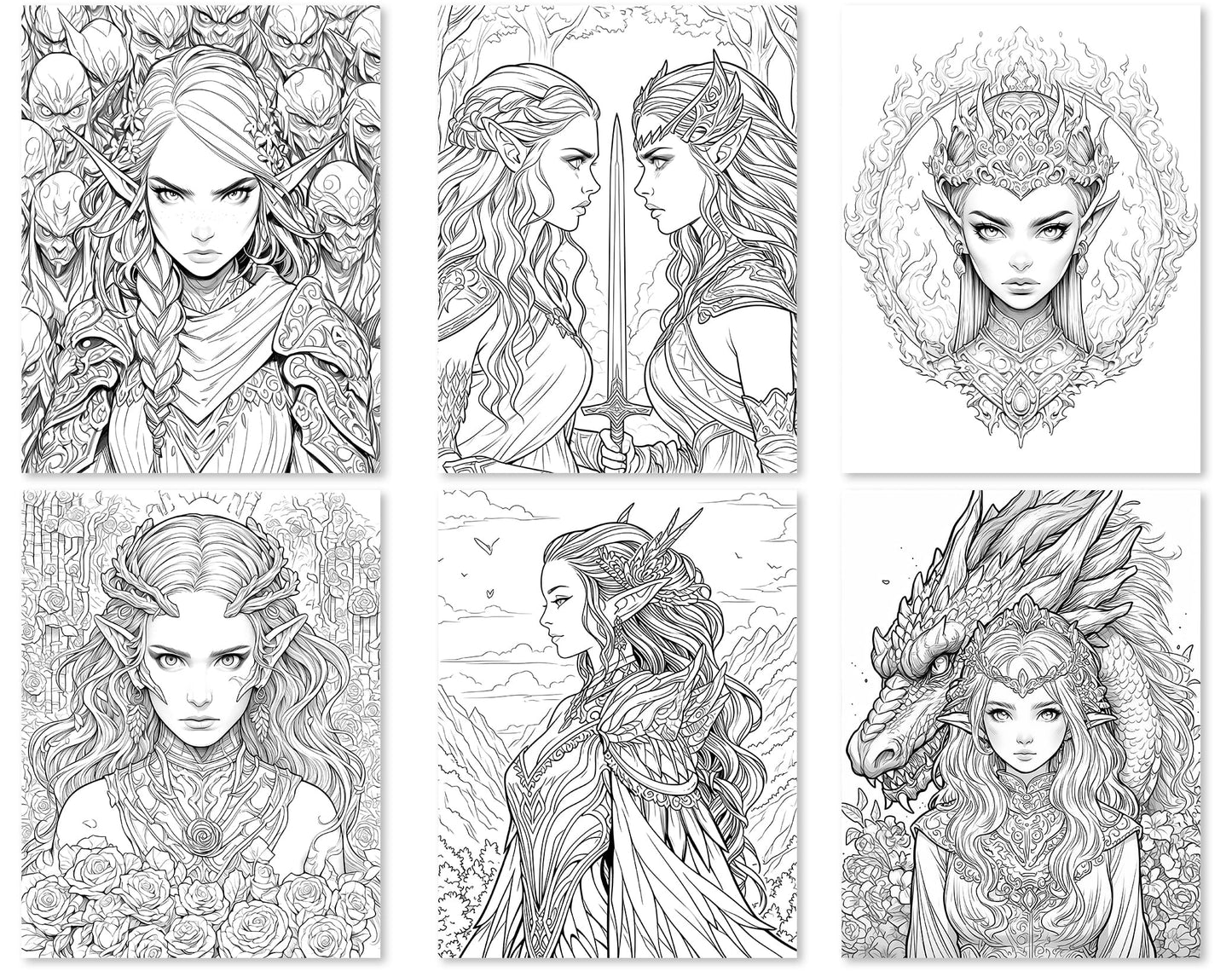 50 Dark Fairy Coloring Pages - Instant Download - Printable PDF