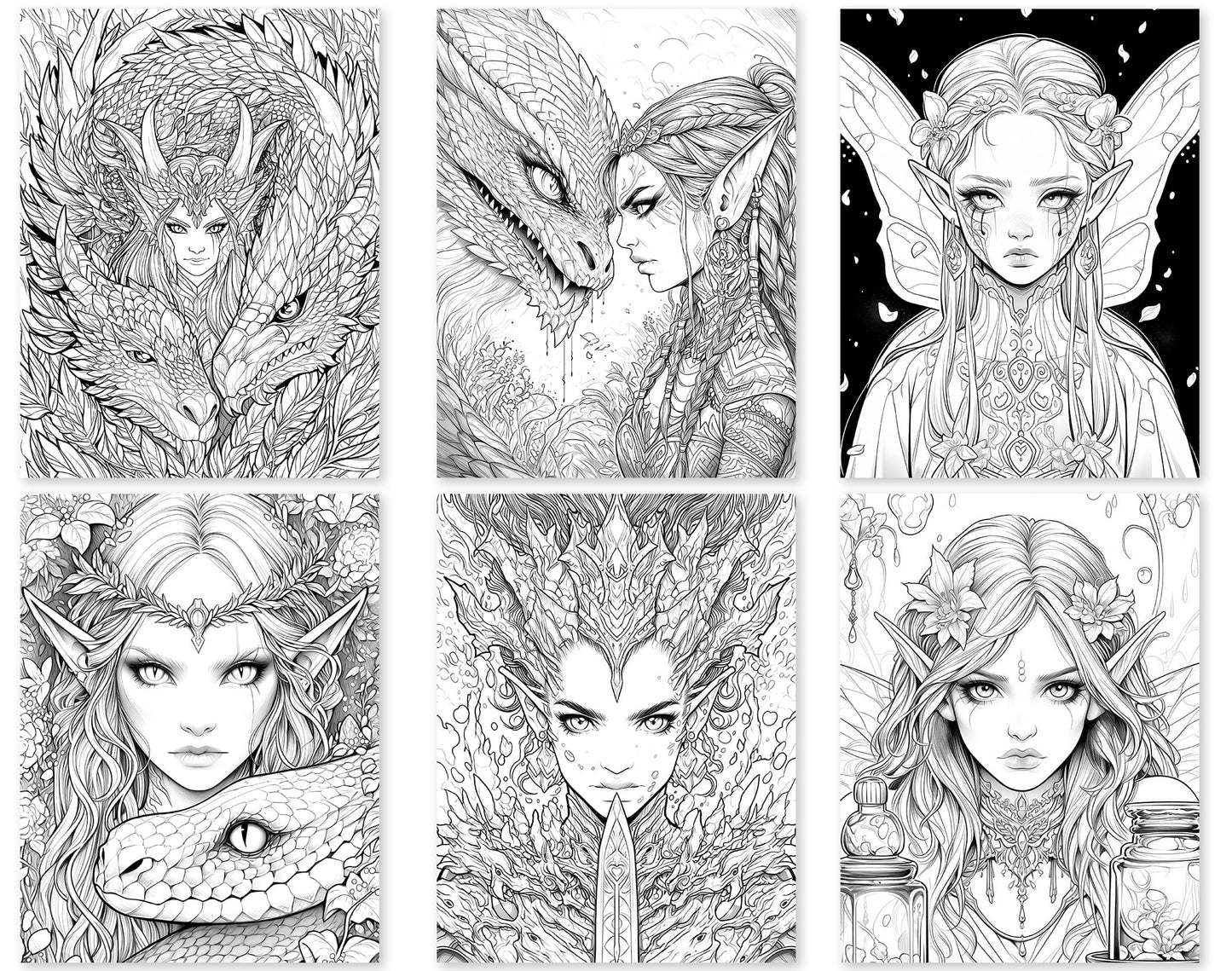 50 Dark Fairy Coloring Pages - Instant Download - Printable PDF