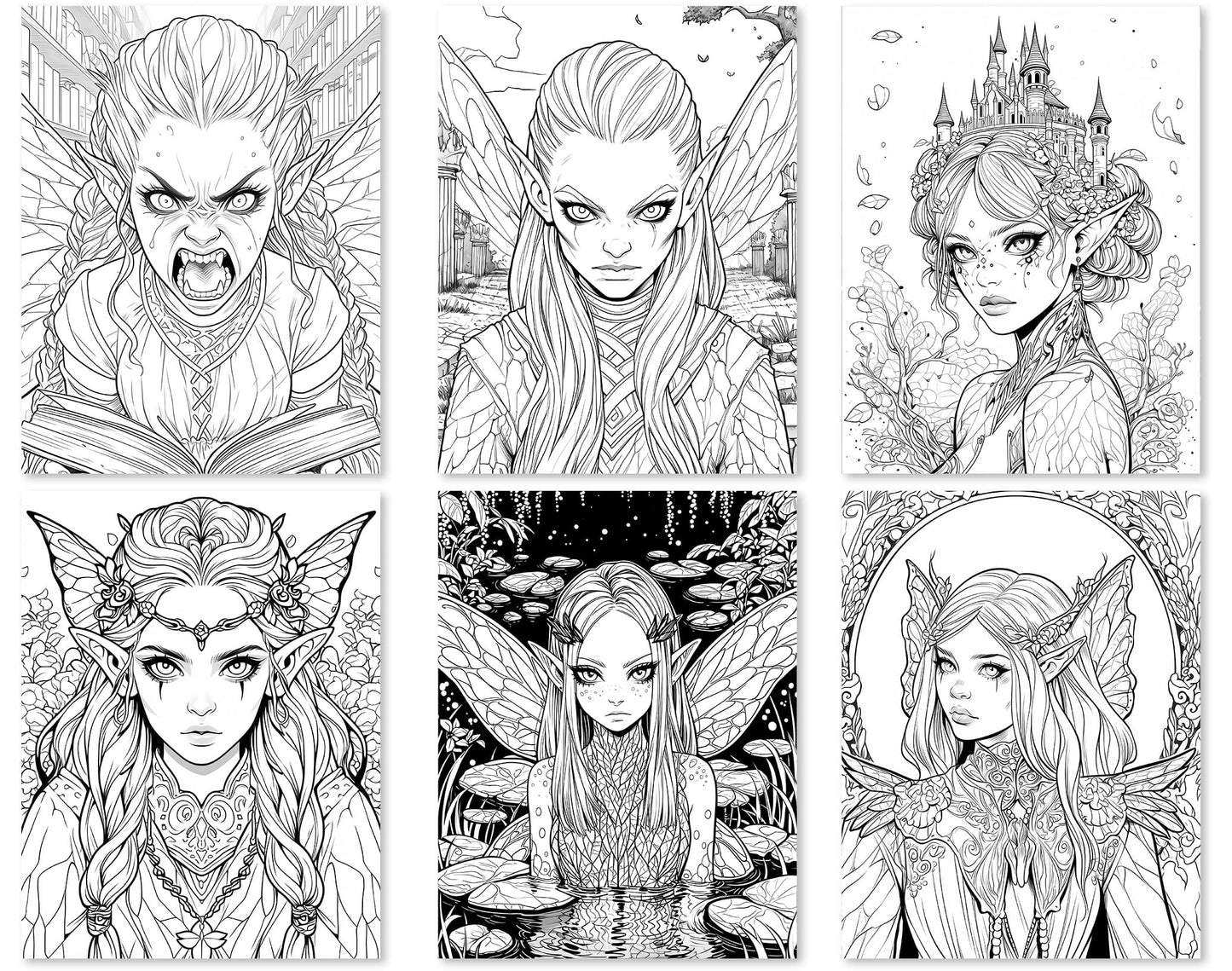 50 Dark Fairy Coloring Pages - Instant Download - Printable PDF