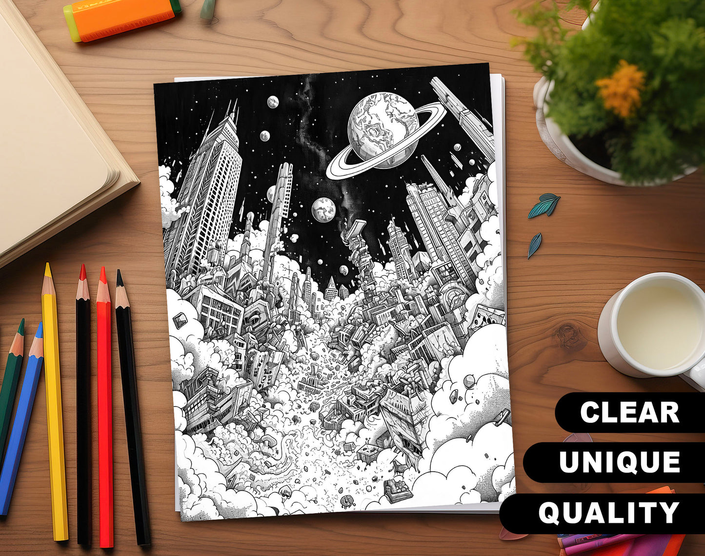 50 Doomsday Grayscale Coloring Pages - Instant Download - Printable PDF Dark/Light