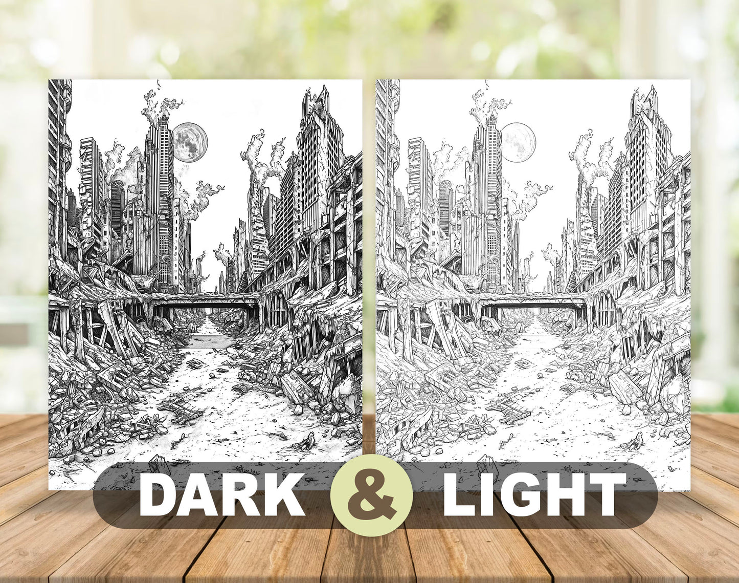 50 Doomsday Grayscale Coloring Pages - Instant Download - Printable PDF Dark/Light