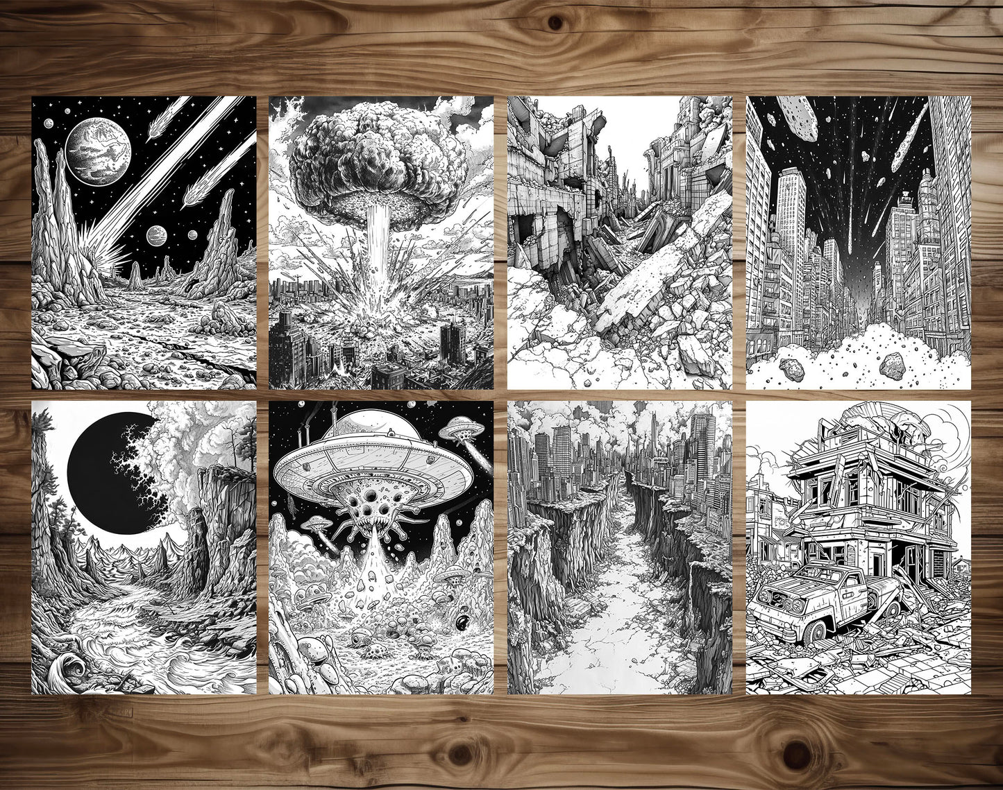 50 Doomsday Grayscale Coloring Pages - Instant Download - Printable PDF Dark/Light