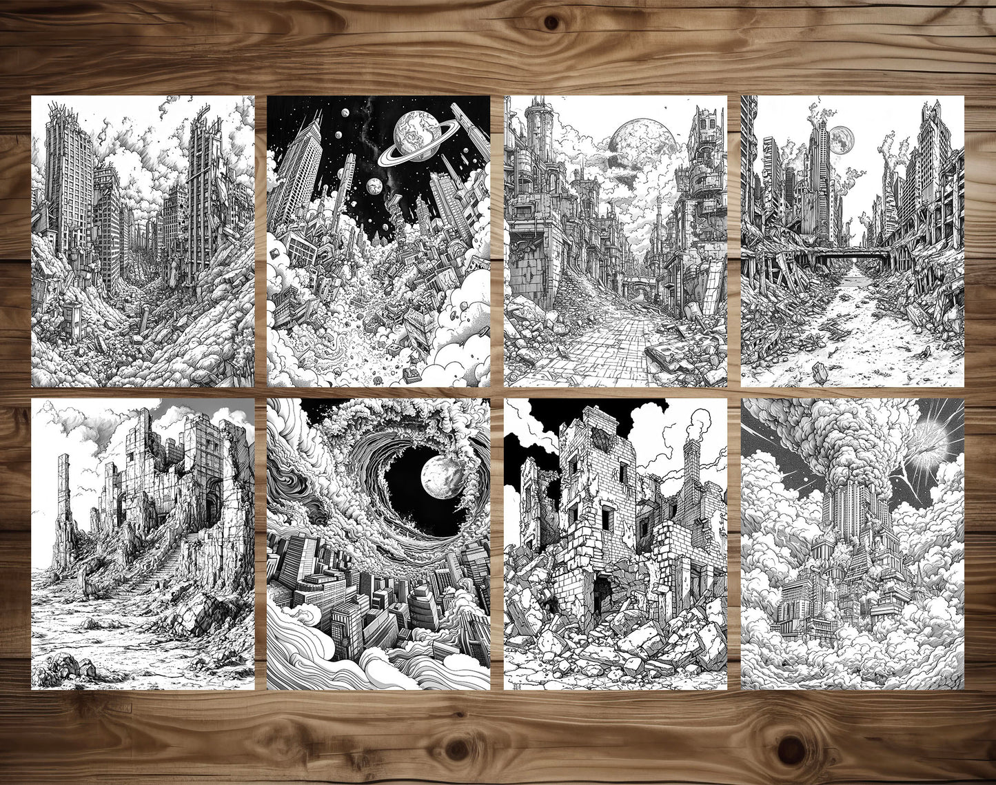 50 Doomsday Grayscale Coloring Pages - Instant Download - Printable PDF Dark/Light