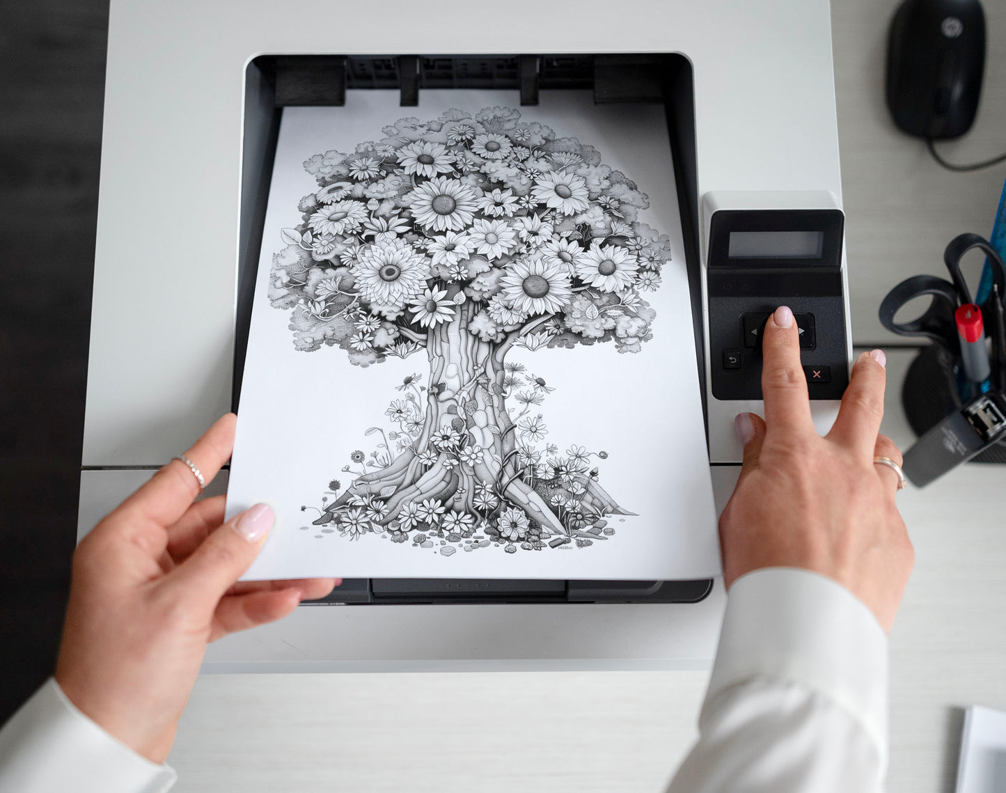 50 Floral Tree Coloring Pages - Instant Download - Printable PDF