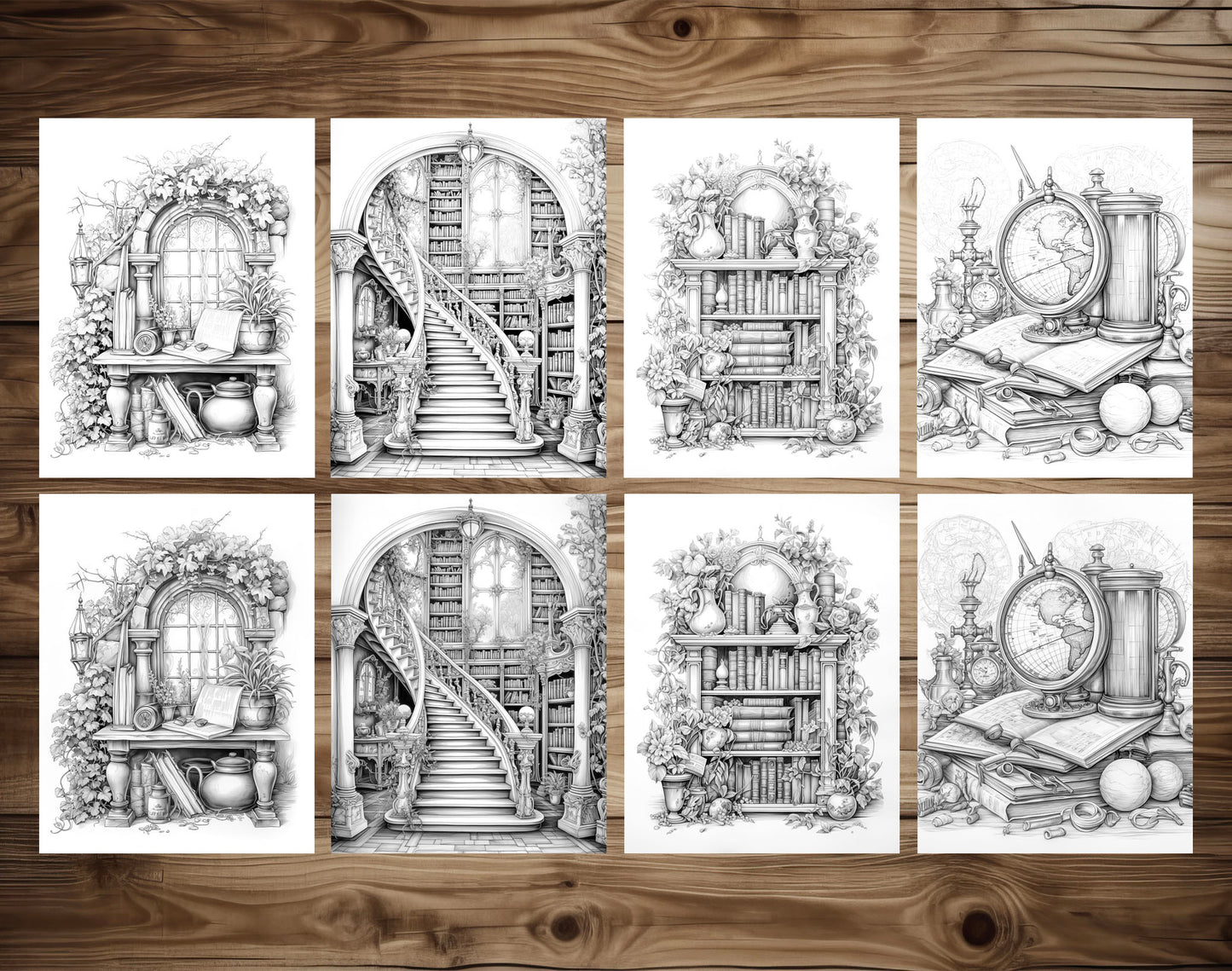 50 For Book Lover Grayscale Coloring Pages - Instant Download - Printable PDF Dark/Light
