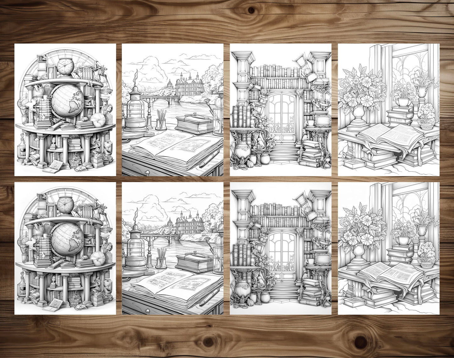 50 For Book Lover Grayscale Coloring Pages - Instant Download - Printable PDF Dark/Light