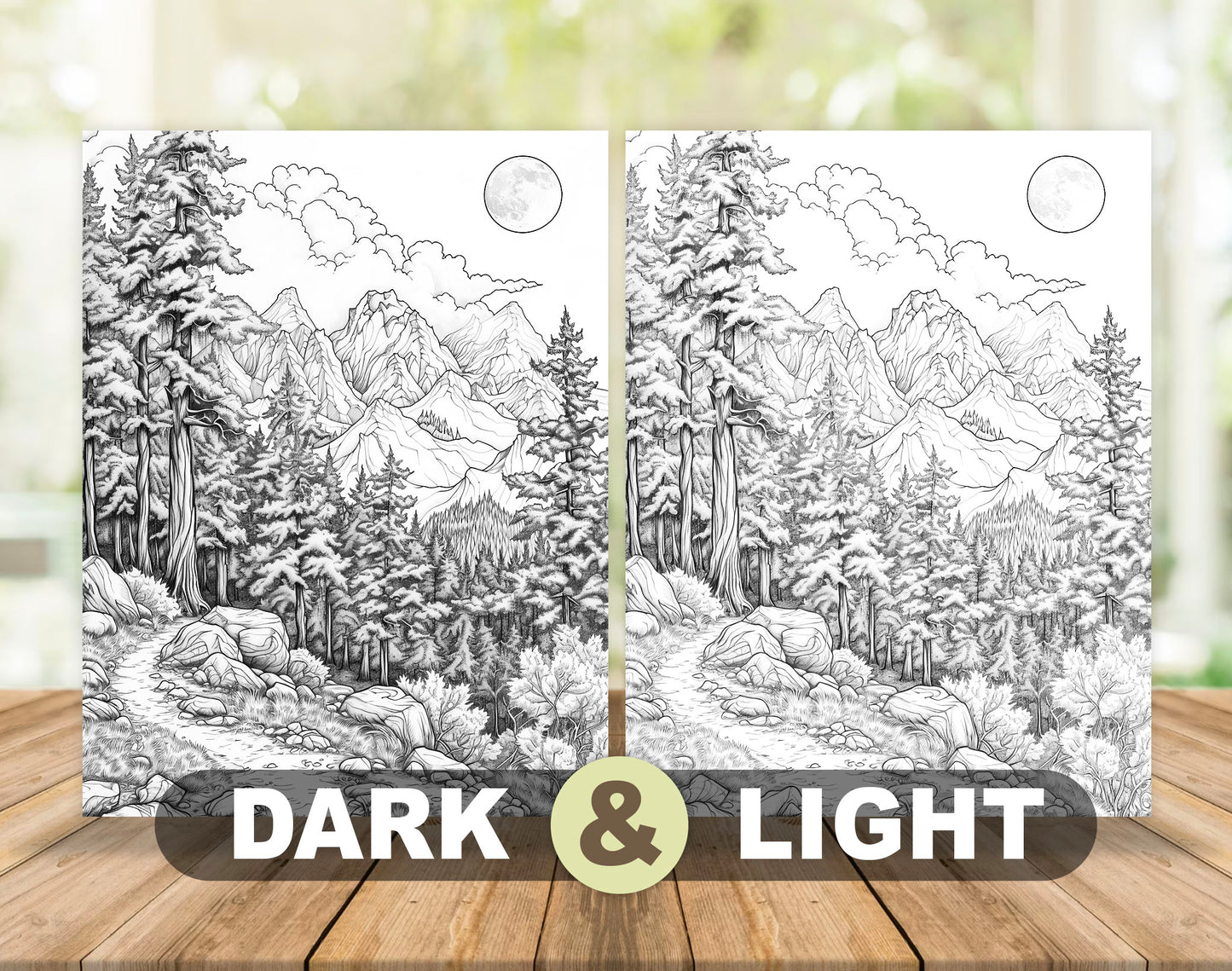 50 Forest Scene Grayscale Coloring Pages - Instant Download - Printable PDF Dark/Light