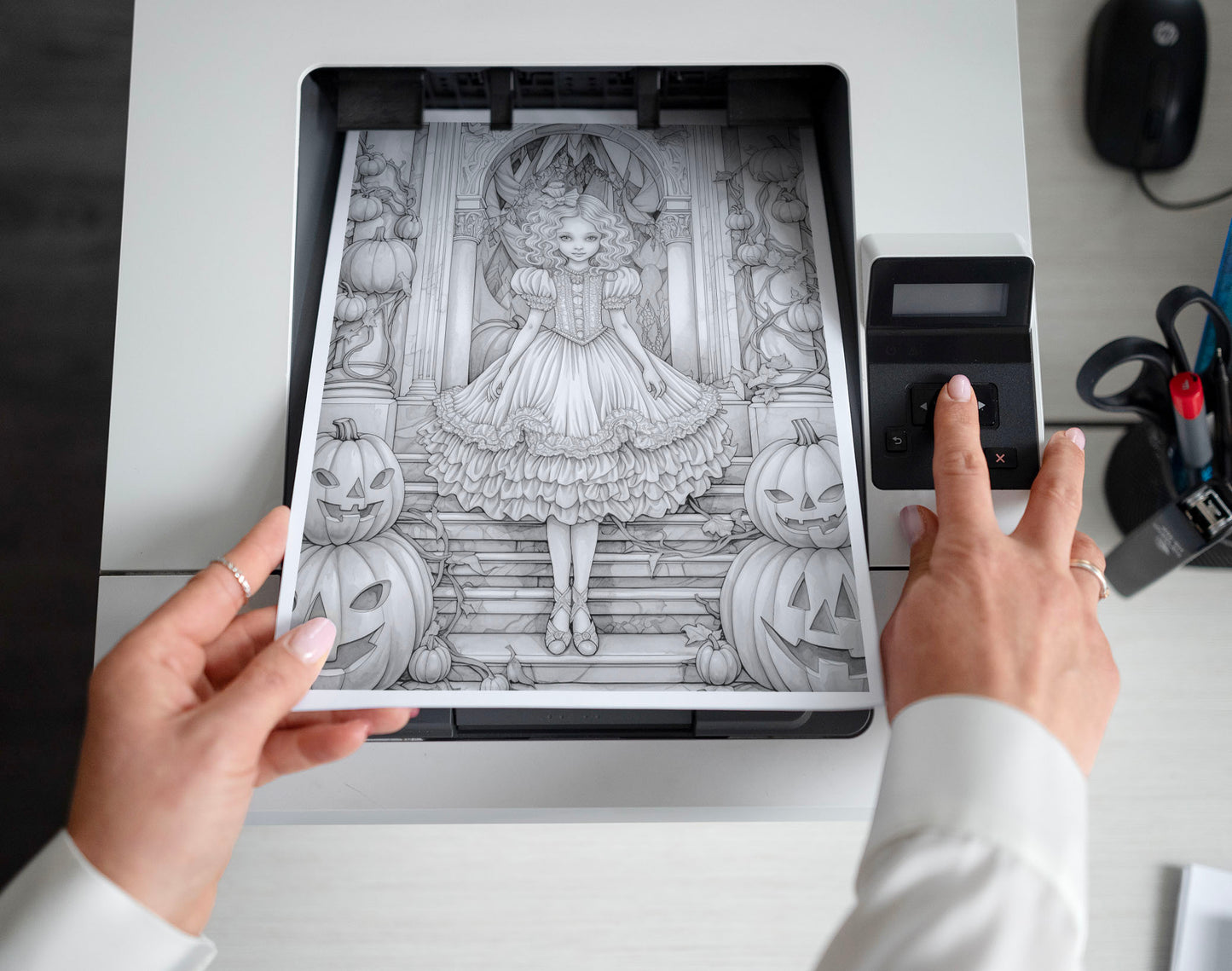 50 Herbstprinzessinnen Graustufen Malvorlagen - Sofortiger Download - Druckbare PDF Dunkel/Hell