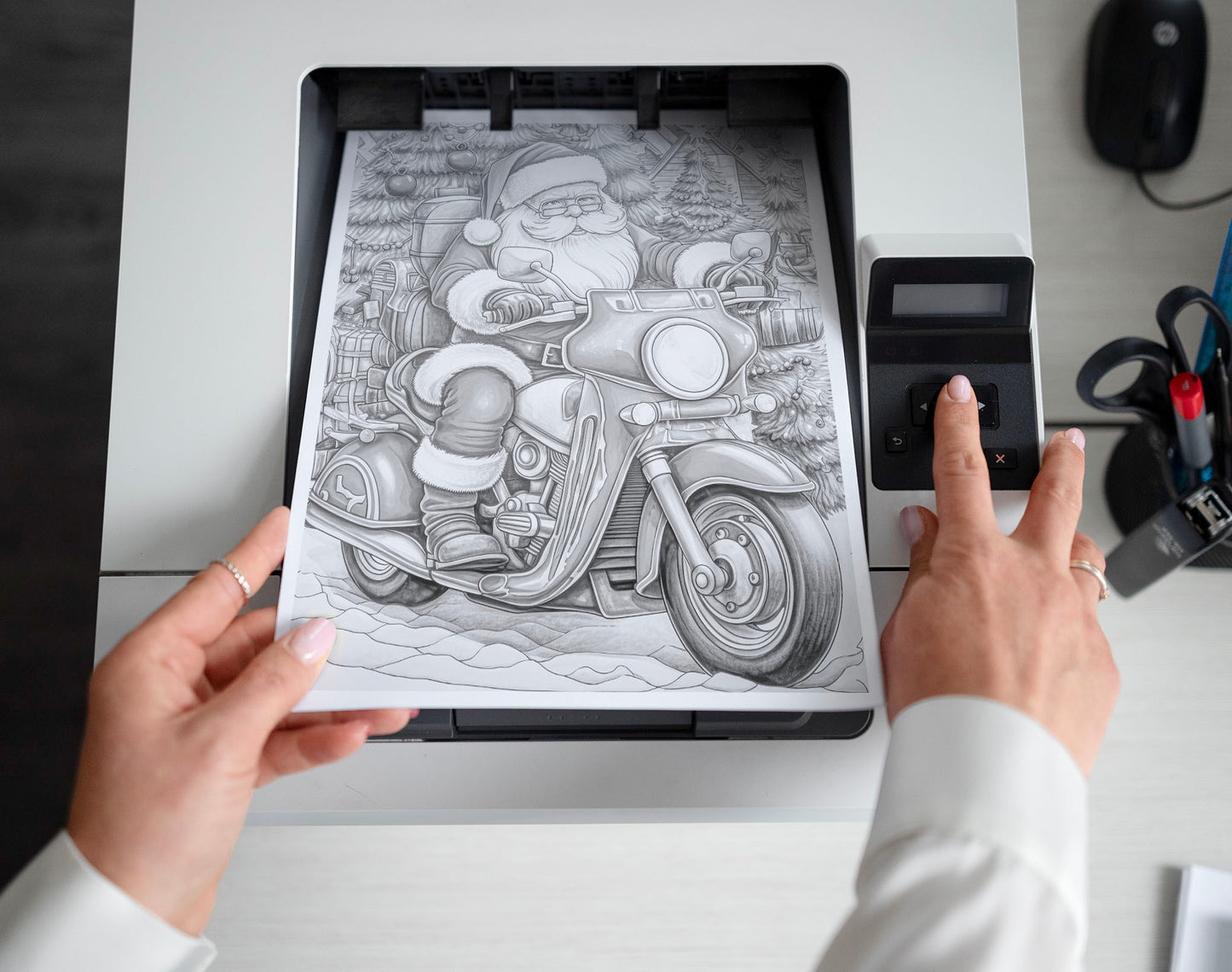 50 Santa Claus's Life Grayscale Coloring Pages - Instant Download - Printable PDF Dark/Light